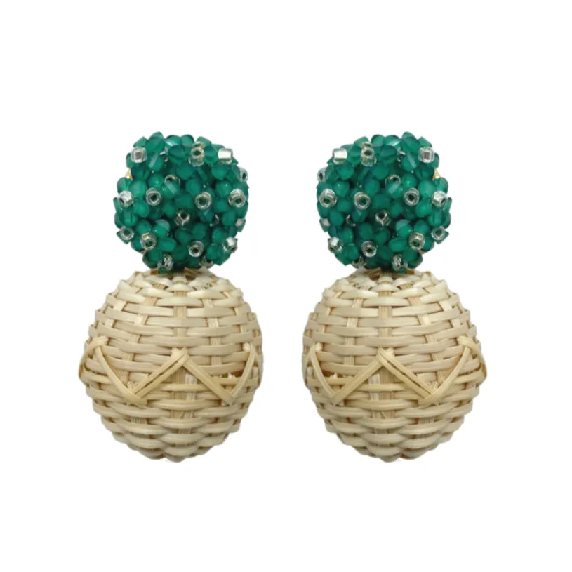 Liz Rattan Ball Green Earrings - Clip On