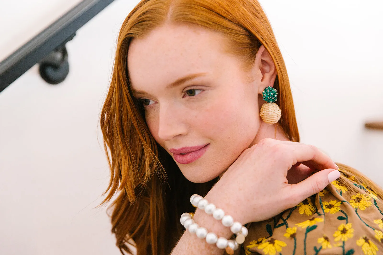 Liz Rattan Ball Green Earrings - Clip On