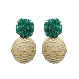 Liz Rattan Ball Green Earrings - Clip On