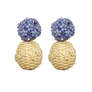 Liz Rattan Ball Lavender Earrings - Clip On