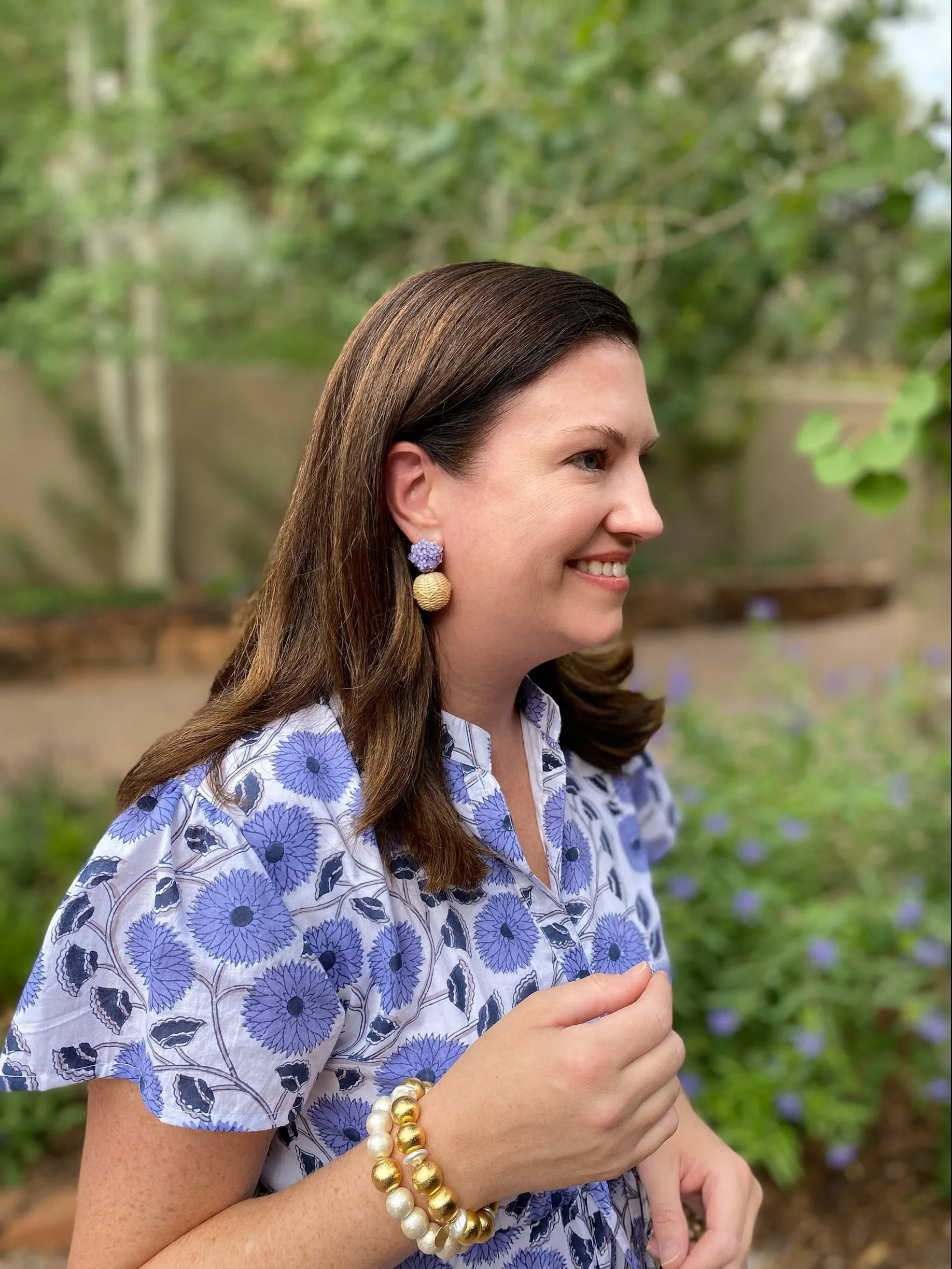 Liz Rattan Ball Lavender Earrings - Clip On