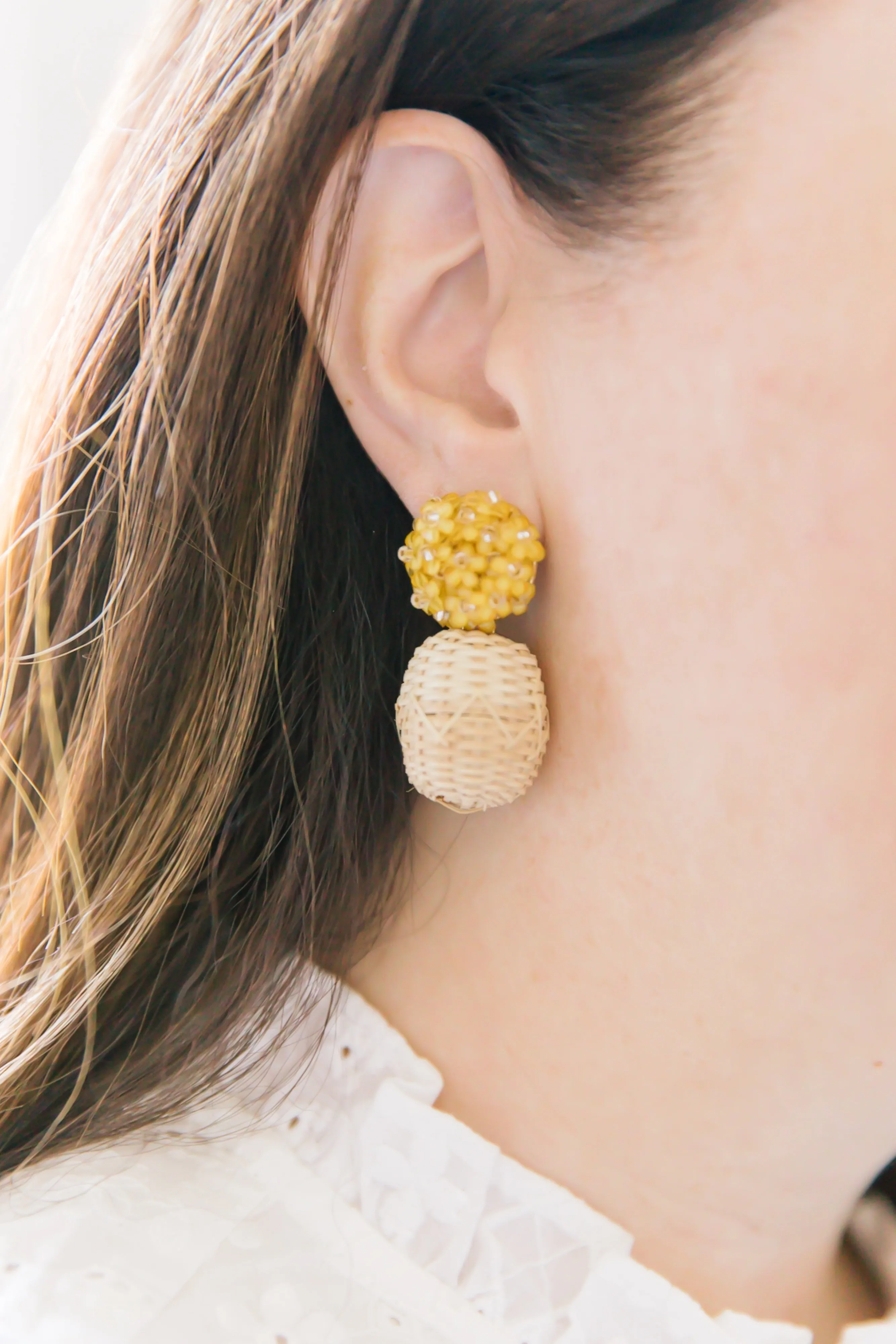 Liz Rattan Ball Yellow Earrings