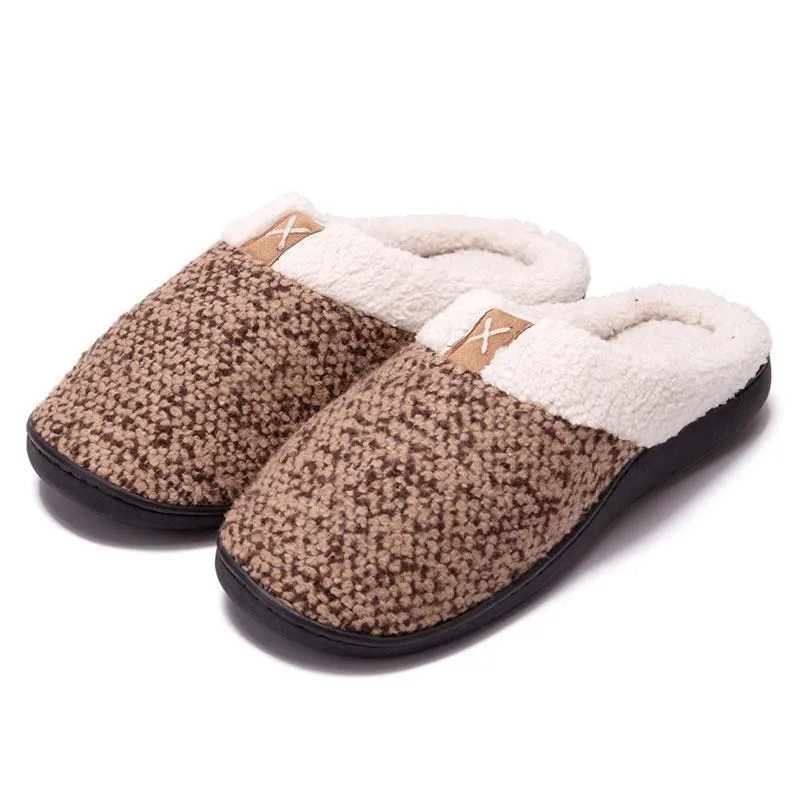 Men Winter Warm Non-slip Knitted Cotton Plush Slippers
