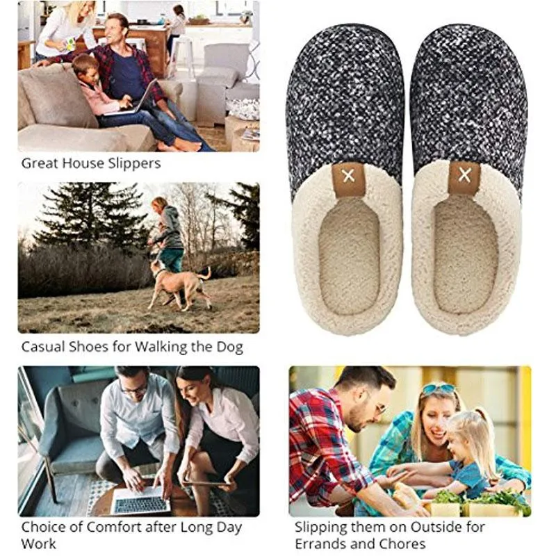 Men Winter Warm Non-slip Knitted Cotton Plush Slippers