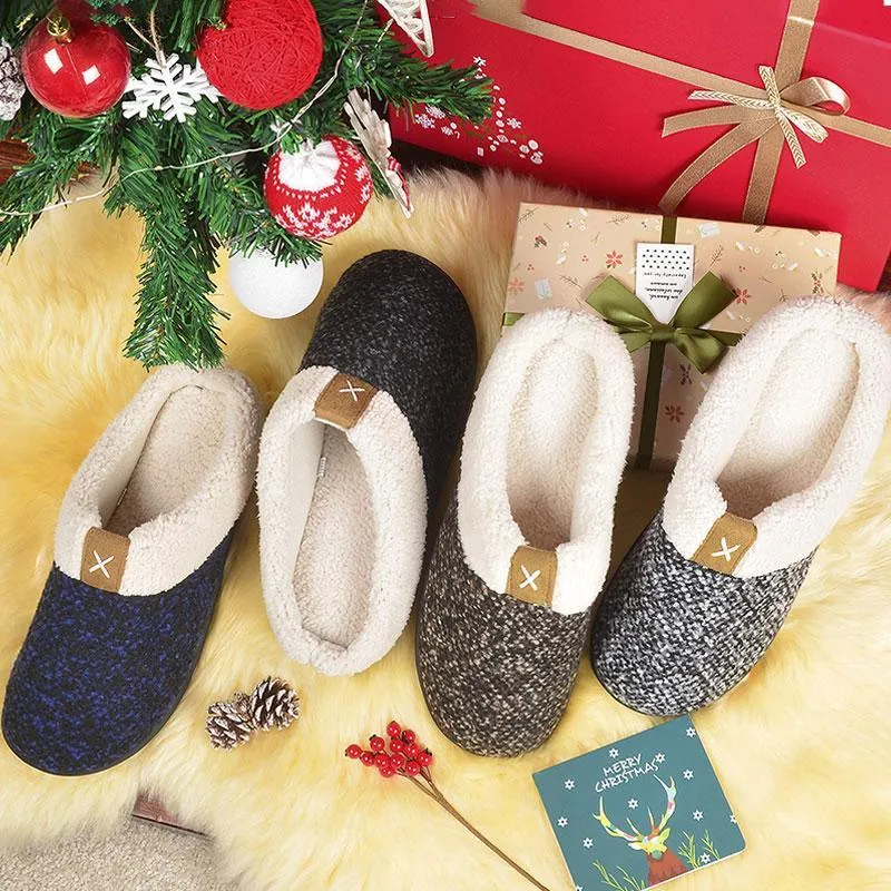 Men Winter Warm Non-slip Knitted Cotton Plush Slippers