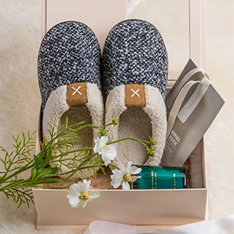 Men Winter Warm Non-slip Knitted Cotton Plush Slippers