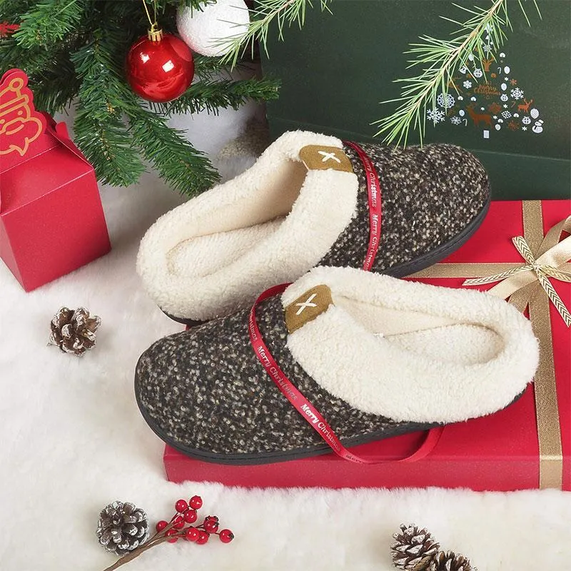 Men Winter Warm Non-slip Knitted Cotton Plush Slippers