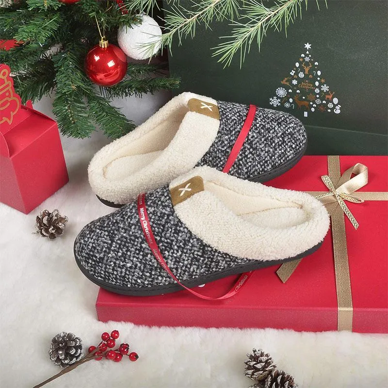 Men Winter Warm Non-slip Knitted Cotton Plush Slippers
