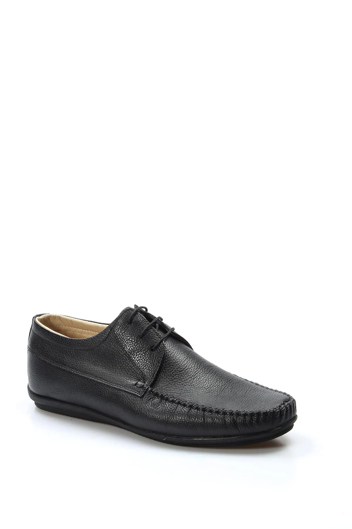 Men's Black Moccasin Leather Shoes with Lace Detailing - Wessi