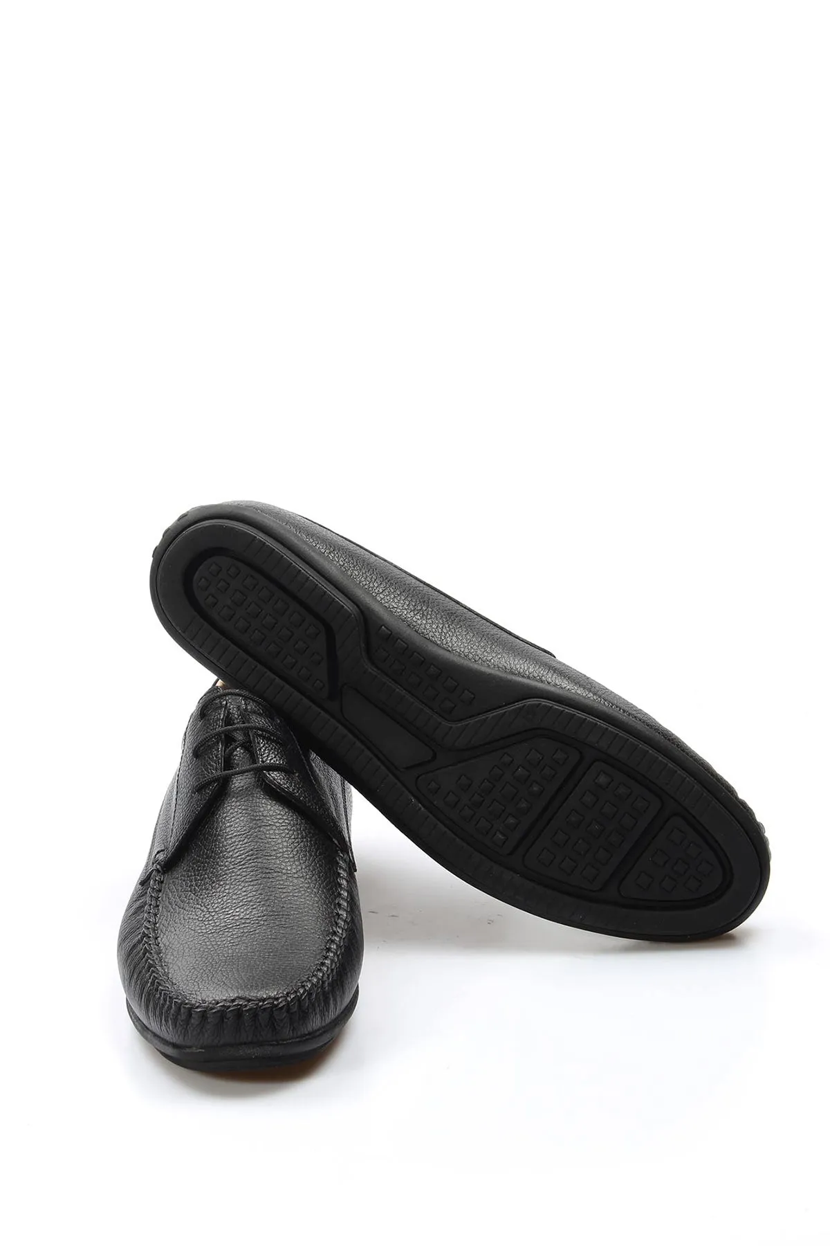 Men's Black Moccasin Leather Shoes with Lace Detailing - Wessi