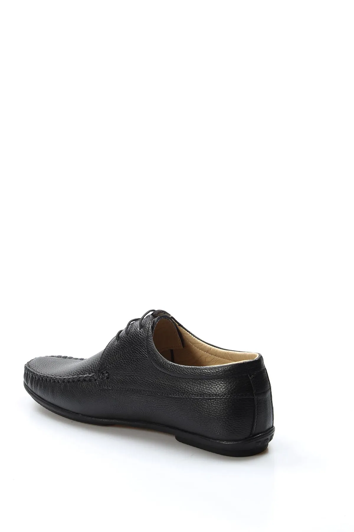 Men's Black Moccasin Leather Shoes with Lace Detailing - Wessi