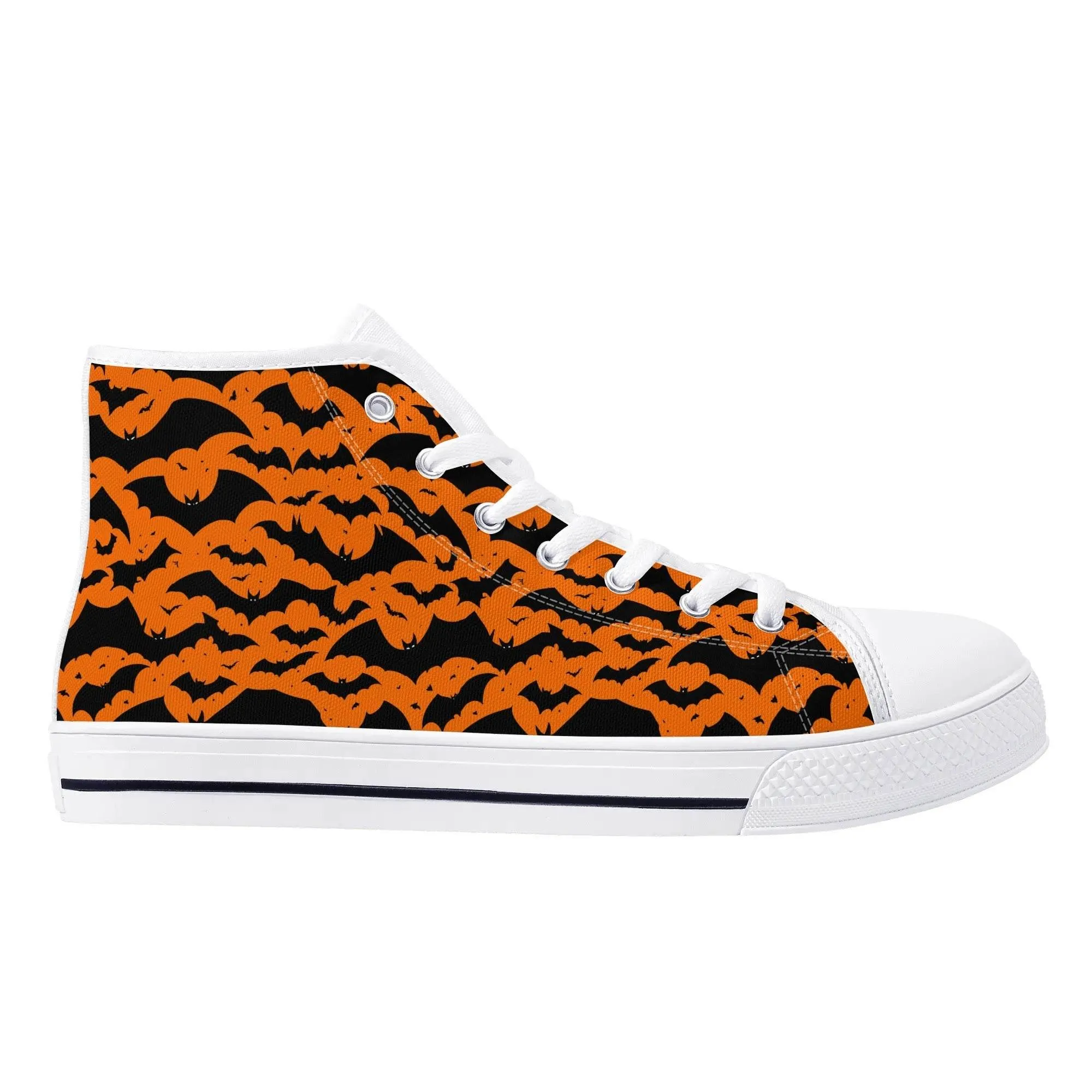 Mens Rubber High Top Halloween Bats Canvas Shoes