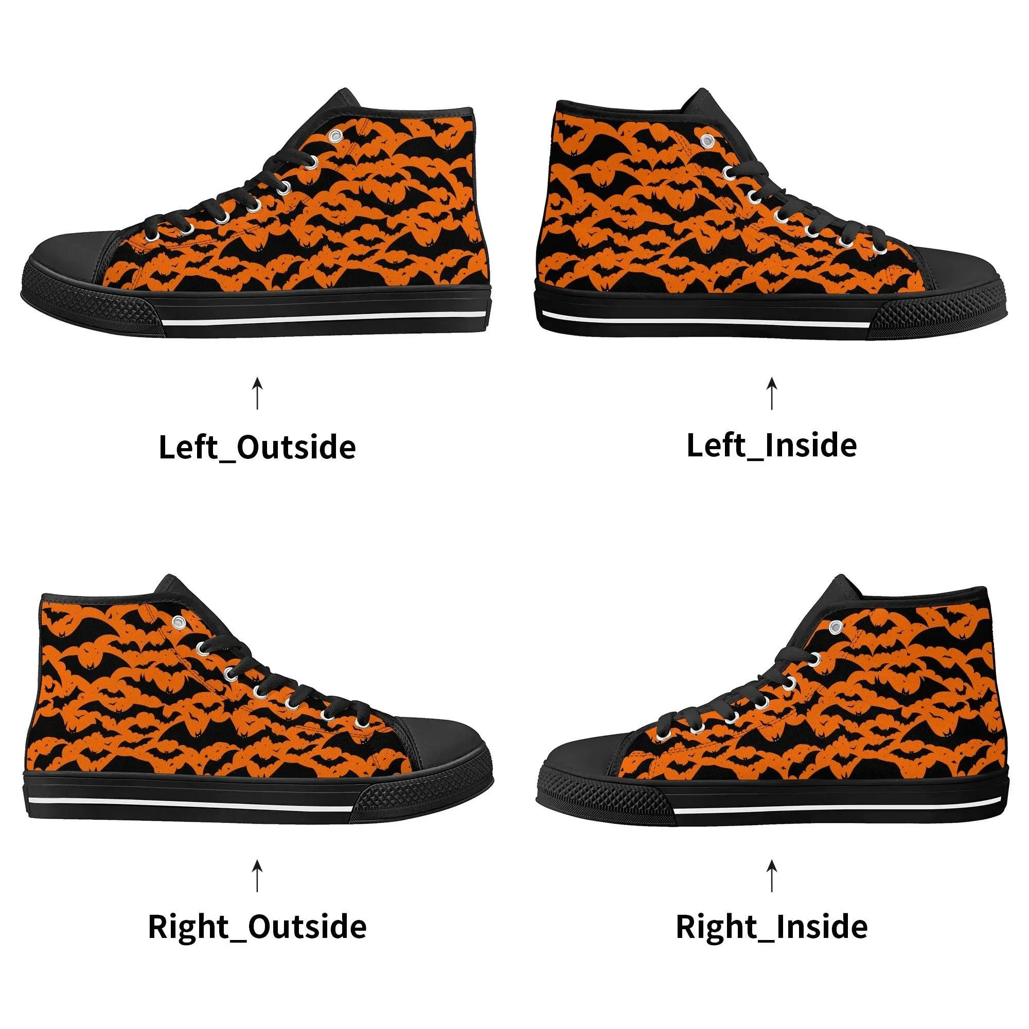 Mens Rubber High Top Halloween Bats Canvas Shoes