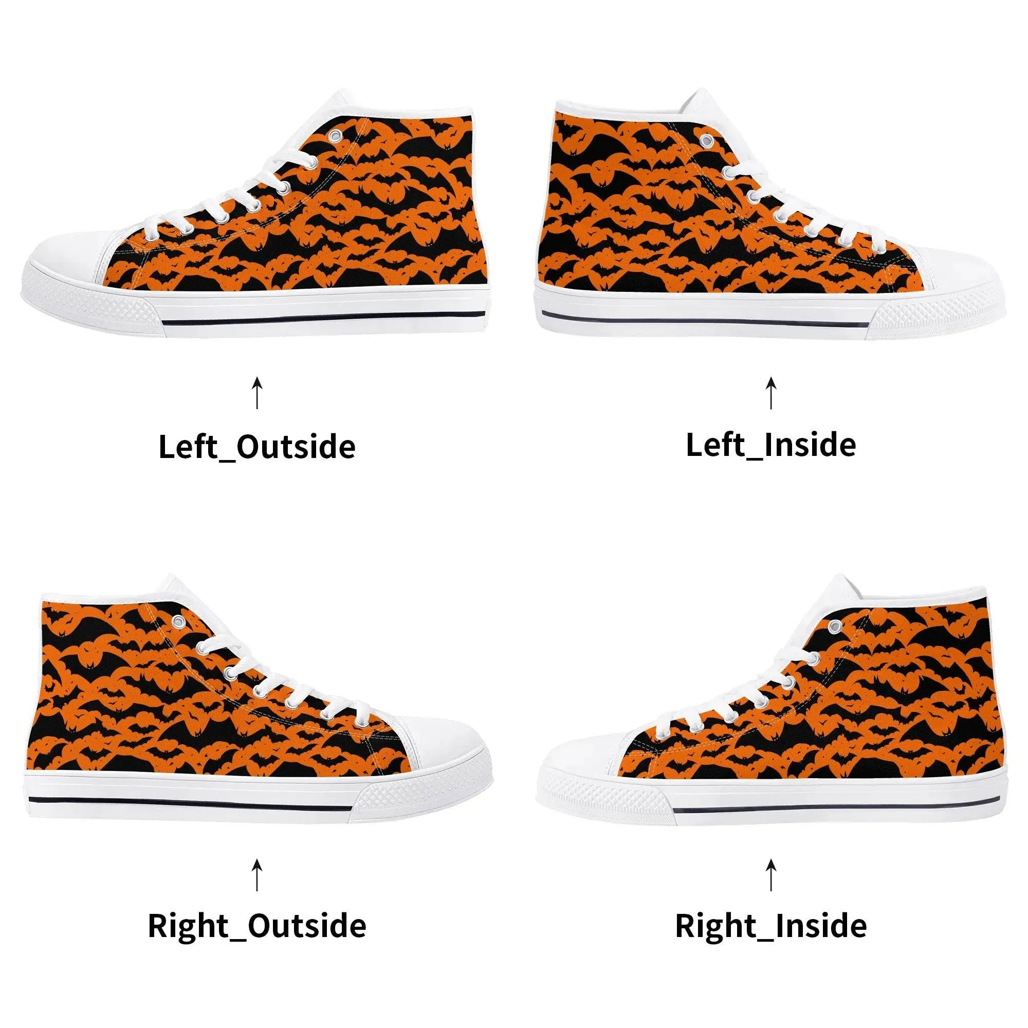 Mens Rubber High Top Halloween Bats Canvas Shoes