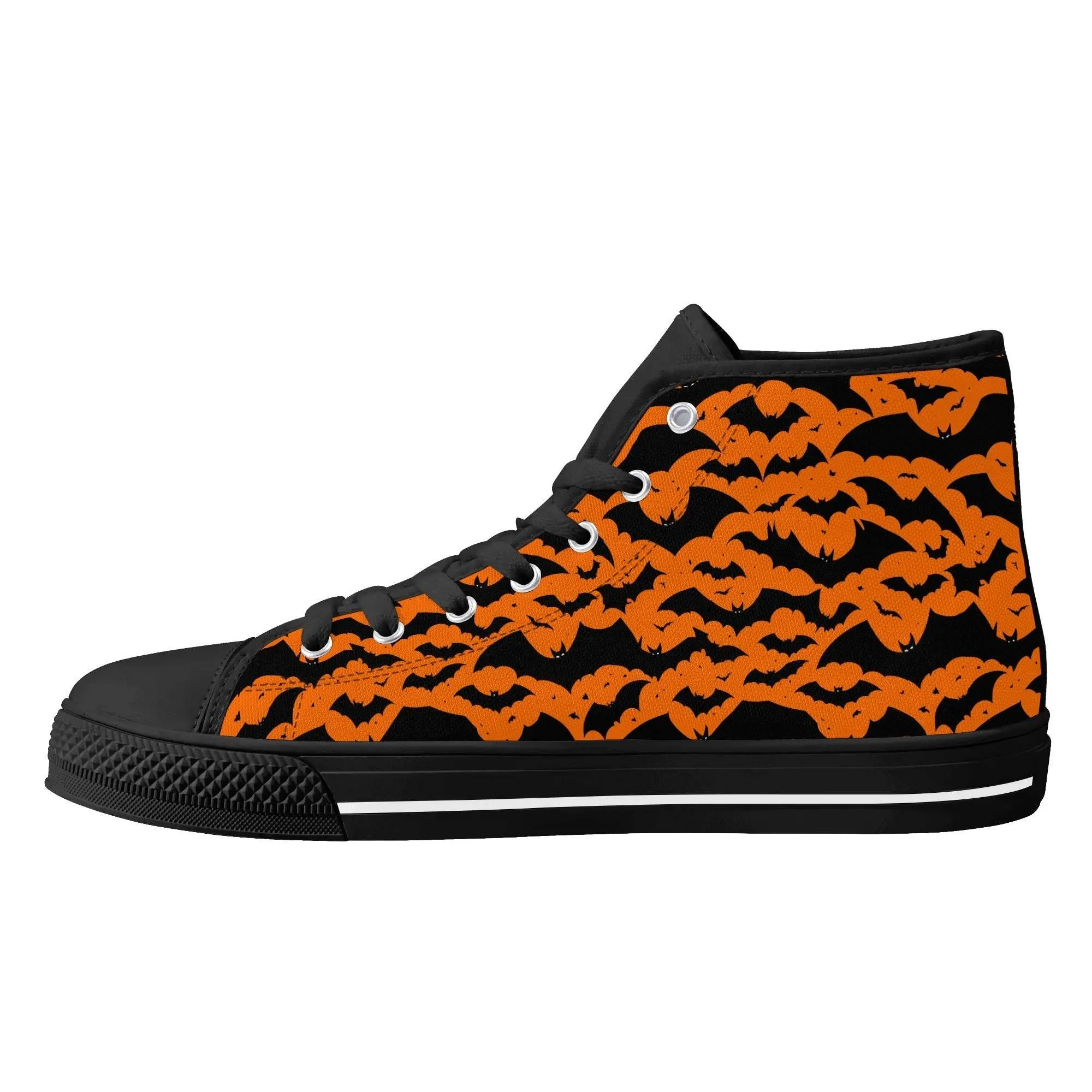Mens Rubber High Top Halloween Bats Canvas Shoes