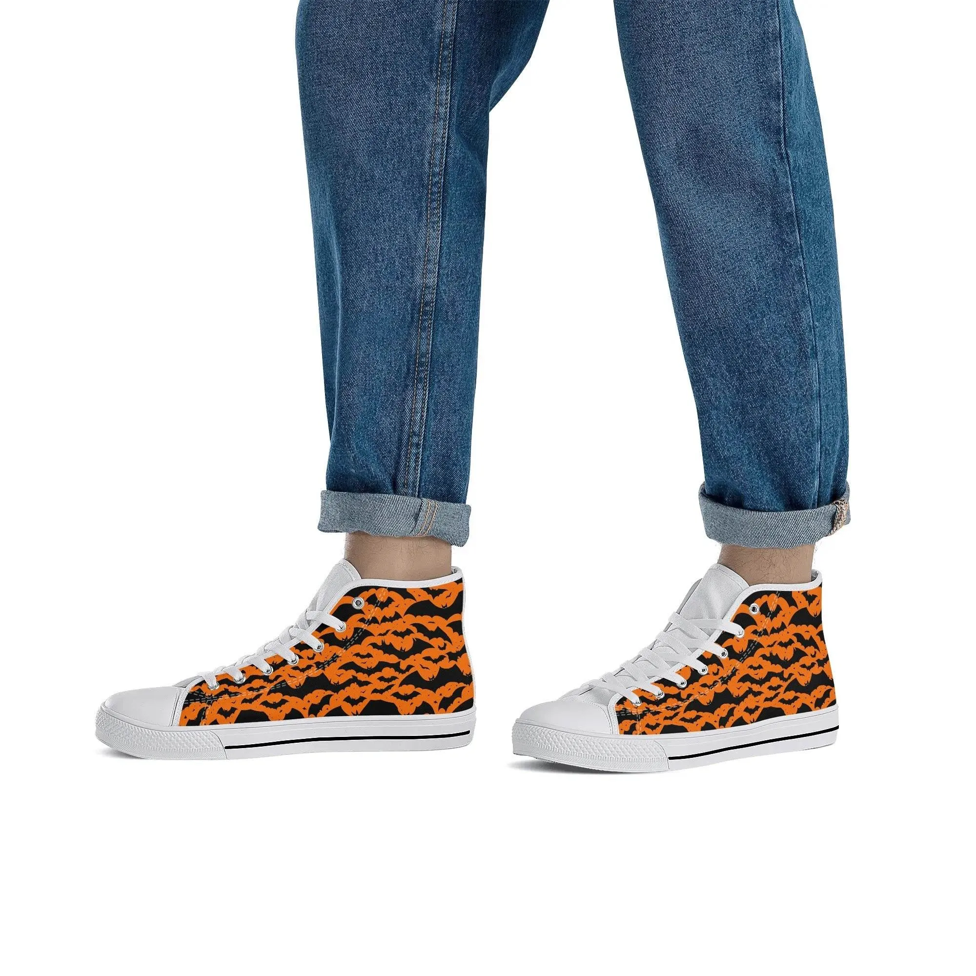 Mens Rubber High Top Halloween Bats Canvas Shoes