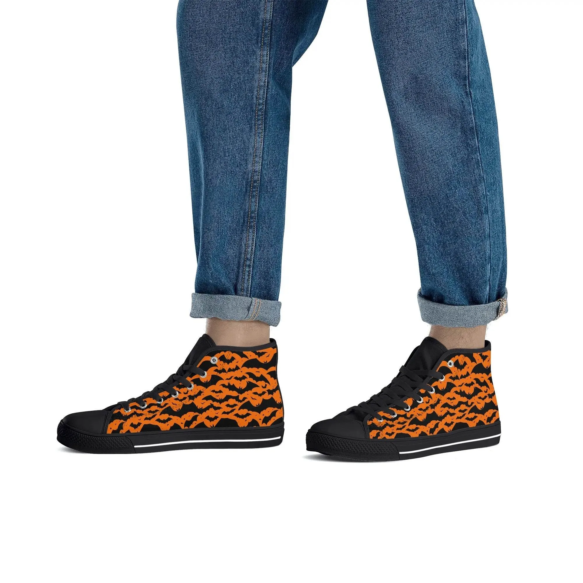 Mens Rubber High Top Halloween Bats Canvas Shoes