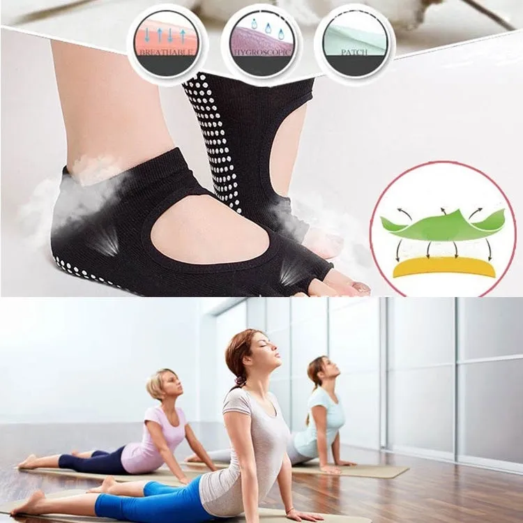 One Pair Open Toe Open Instep Anti-slip Sports Female Yoga Socks, Size: 34 - 39 (EUR)(Dark Gray)