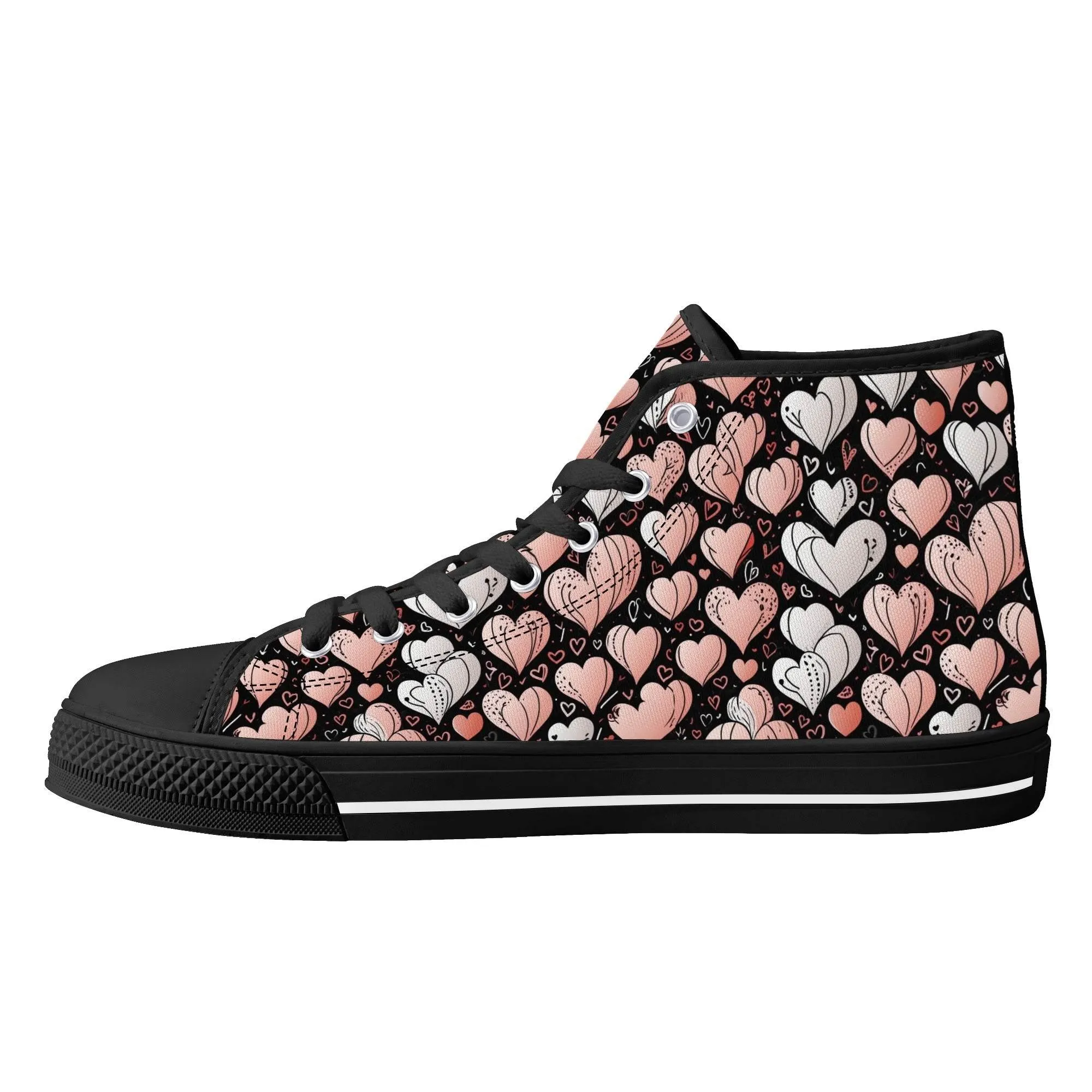Pink Hearts Womens High Top Canvas Shoes