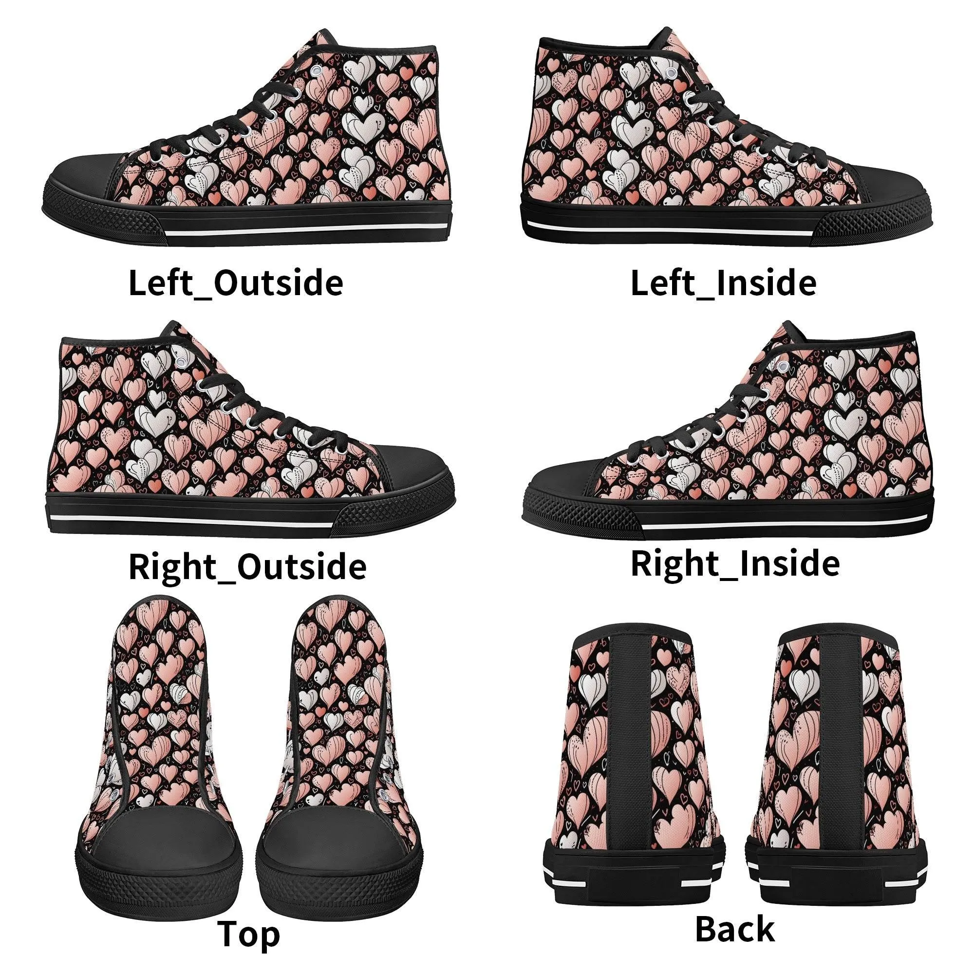 Pink Hearts Womens High Top Canvas Shoes