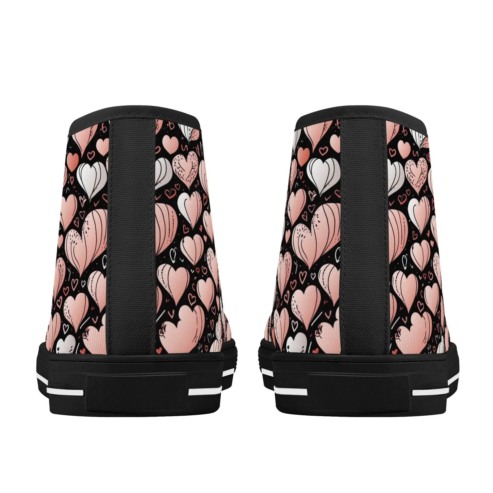 Pink Hearts Womens High Top Canvas Shoes