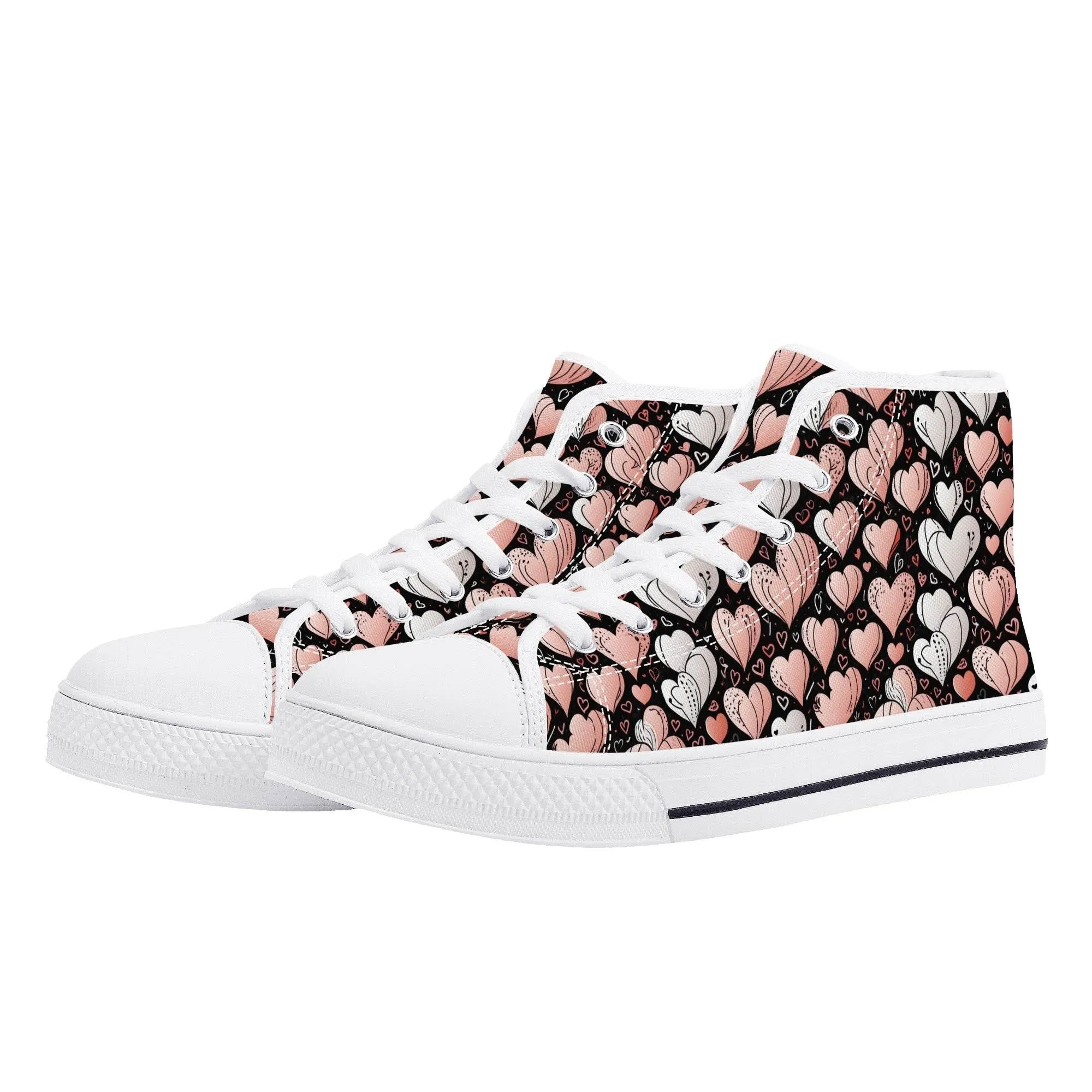 Pink Hearts Womens High Top Canvas Shoes