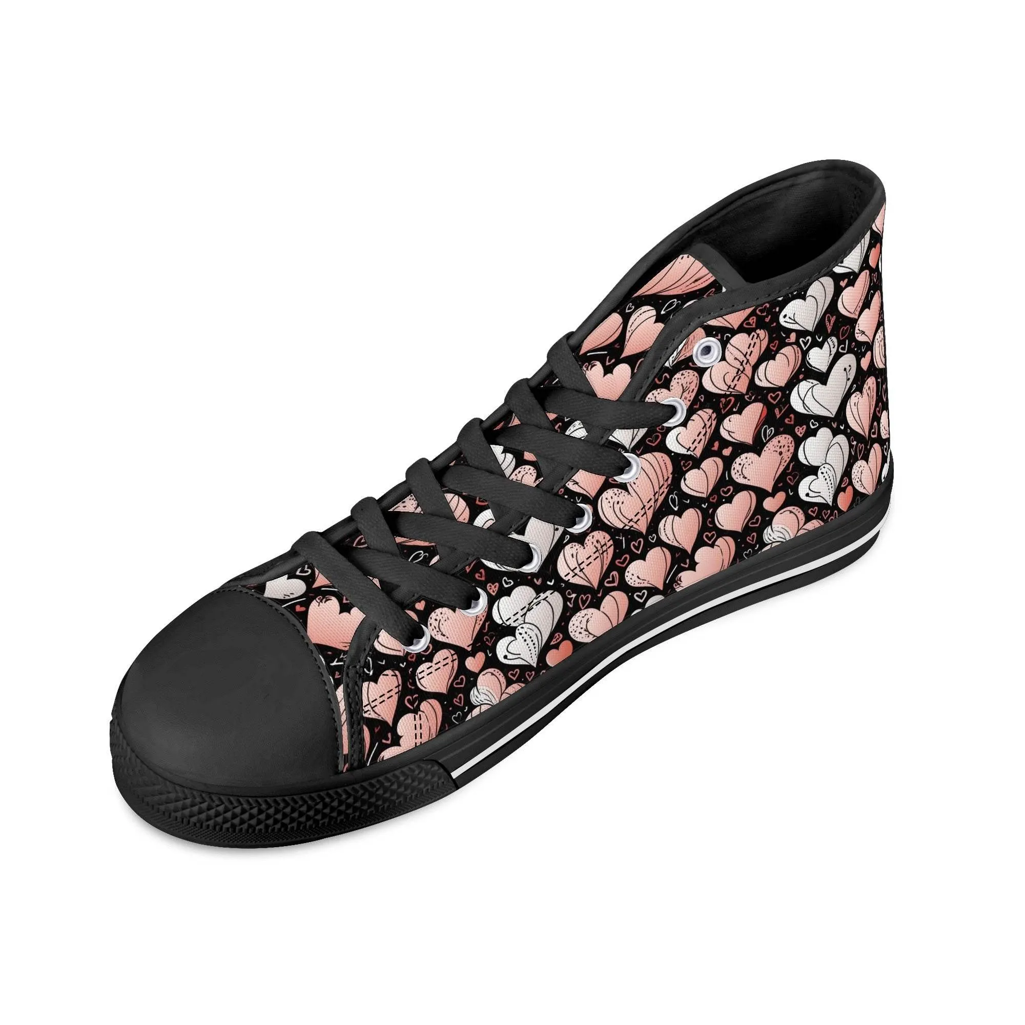 Pink Hearts Womens High Top Canvas Shoes