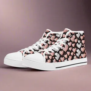 Pink Hearts Womens High Top Canvas Shoes