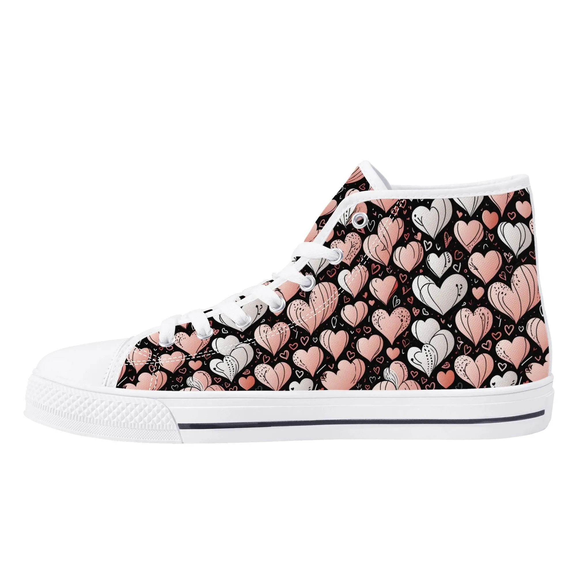 Pink Hearts Womens High Top Canvas Shoes