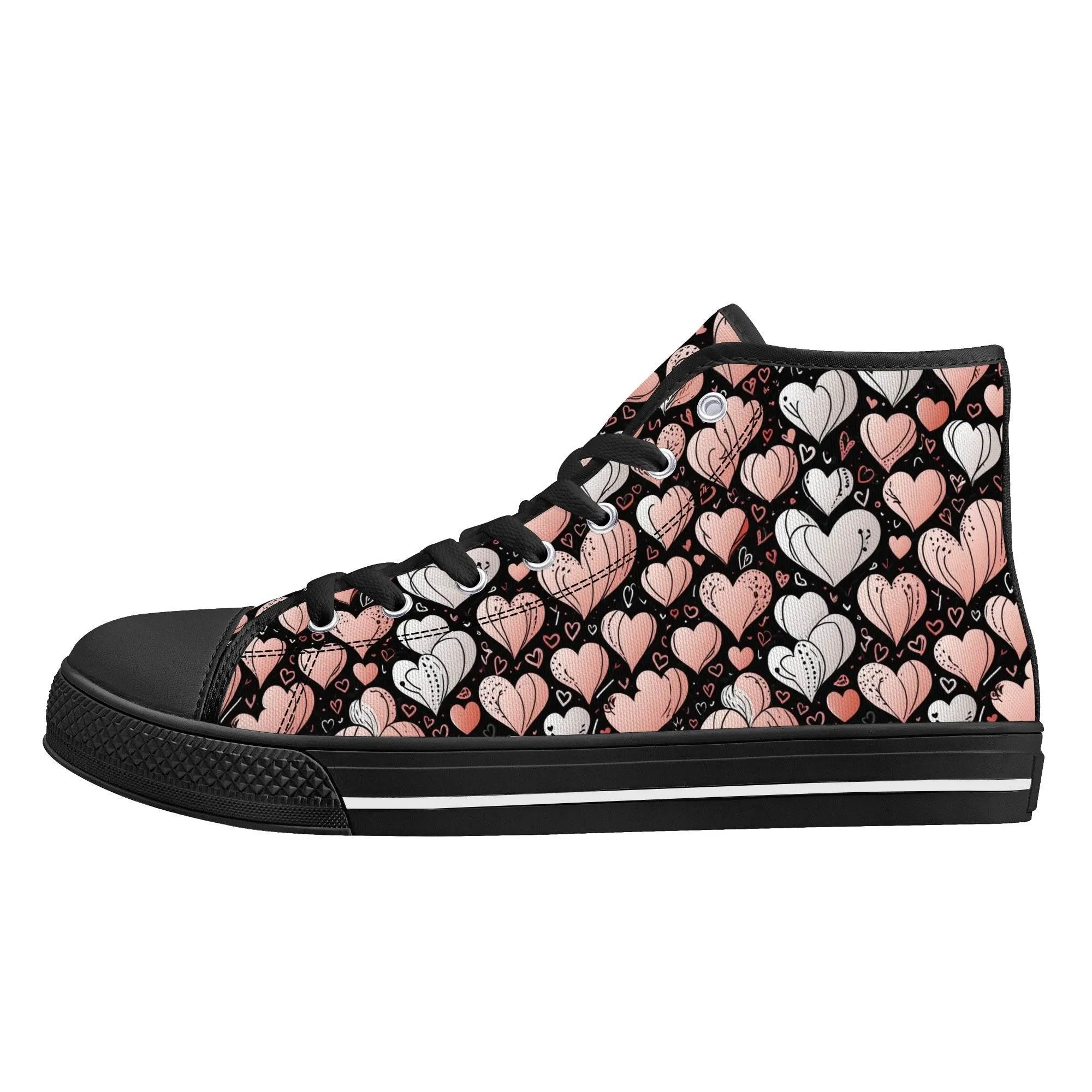 Pink Hearts Womens High Top Canvas Shoes