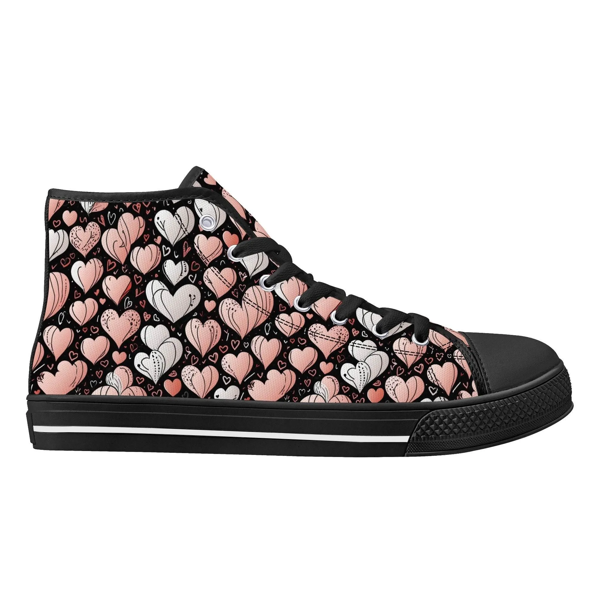 Pink Hearts Womens High Top Canvas Shoes