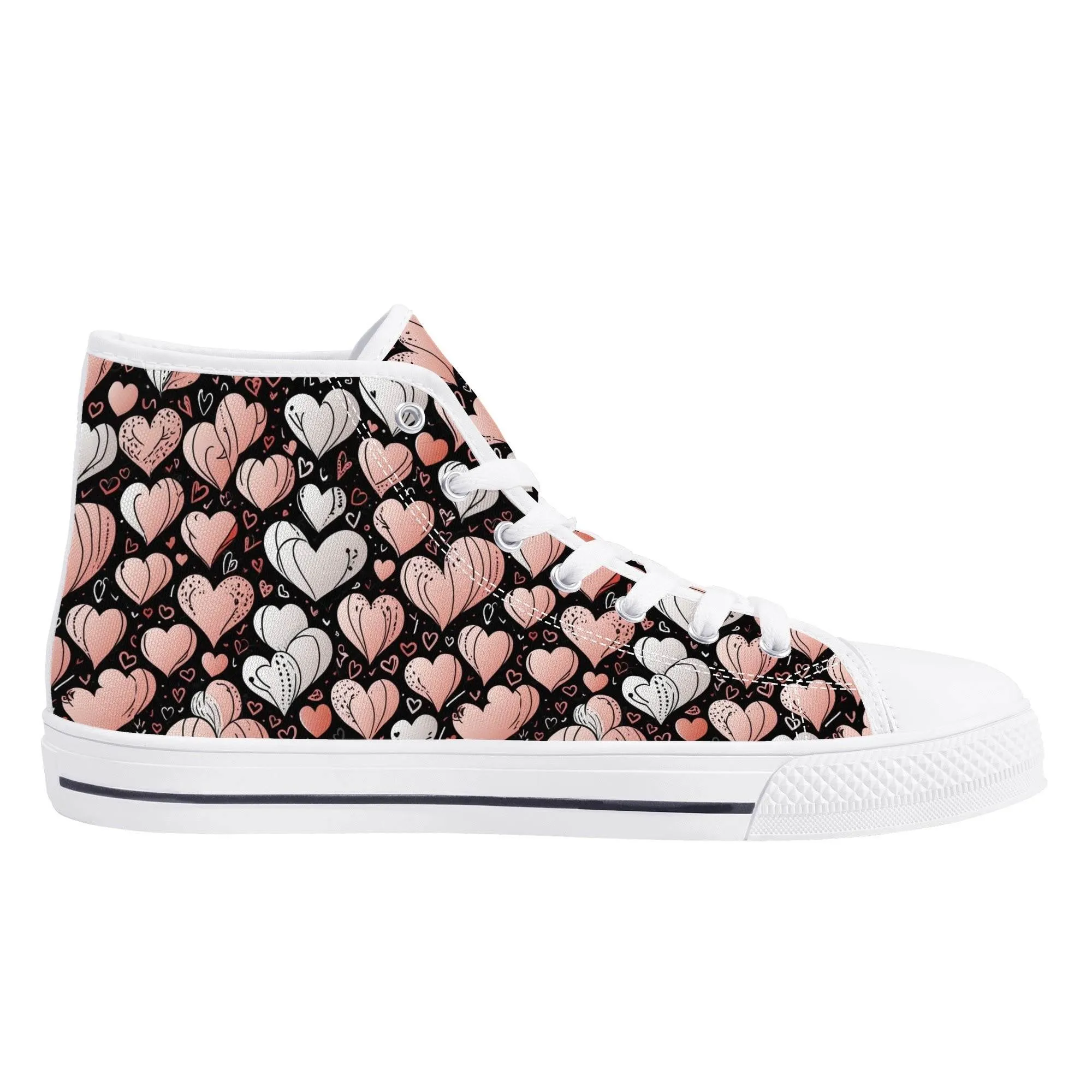 Pink Hearts Womens High Top Canvas Shoes