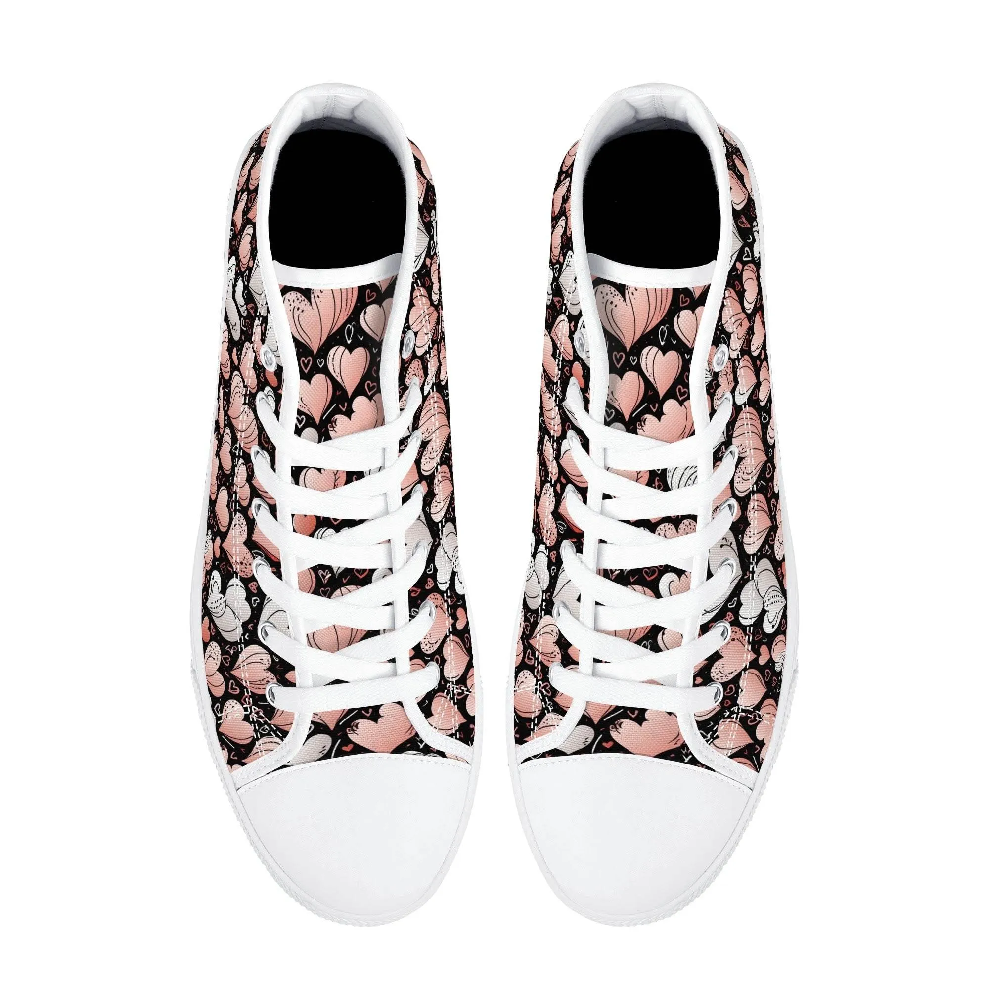 Pink Hearts Womens High Top Canvas Shoes