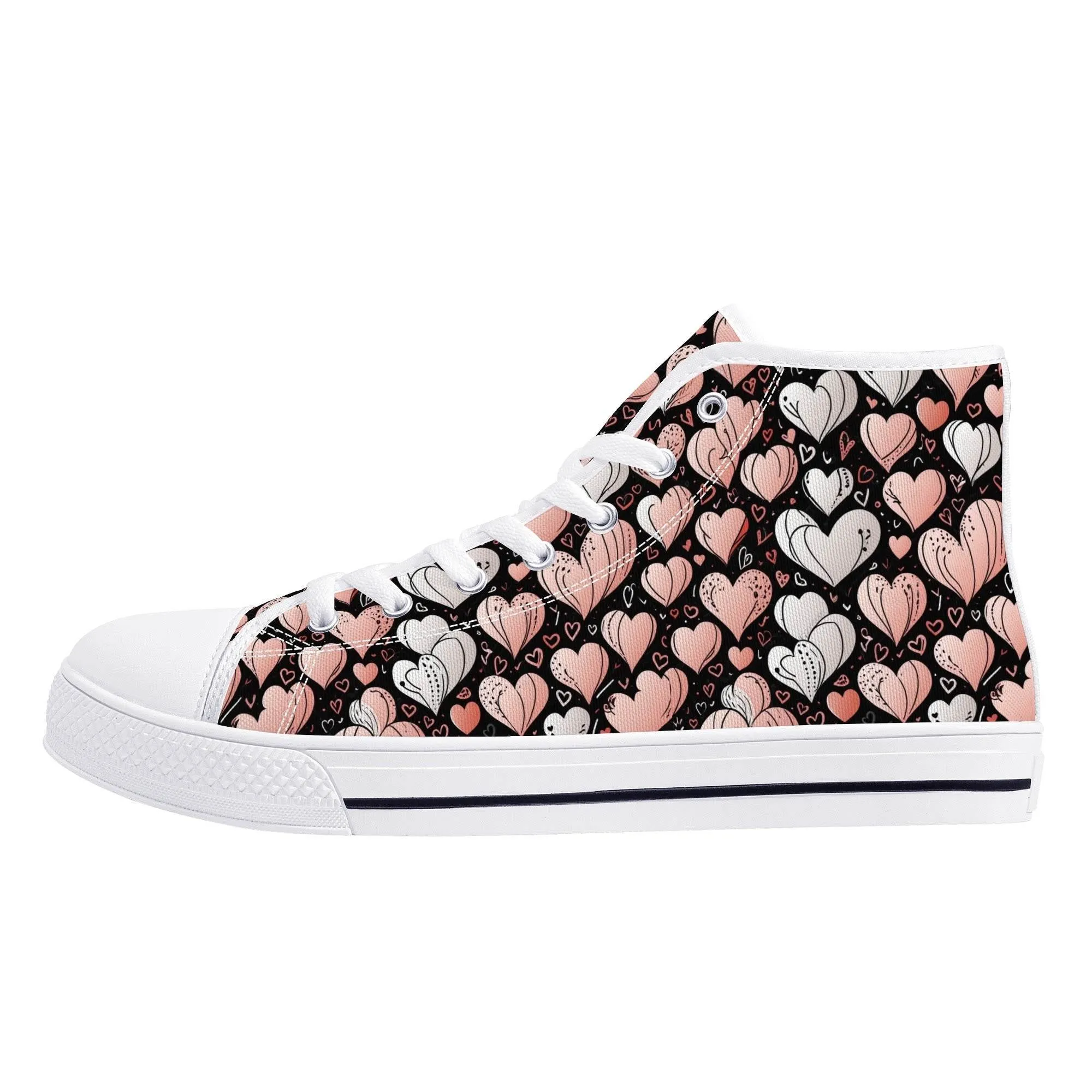 Pink Hearts Womens High Top Canvas Shoes