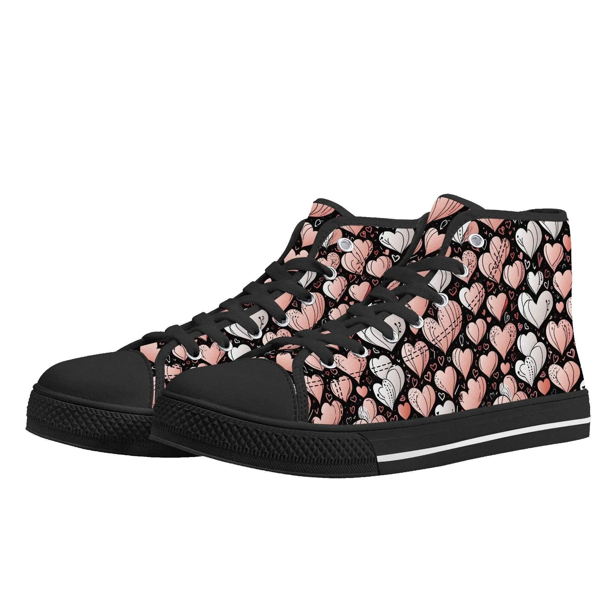 Pink Hearts Womens High Top Canvas Shoes