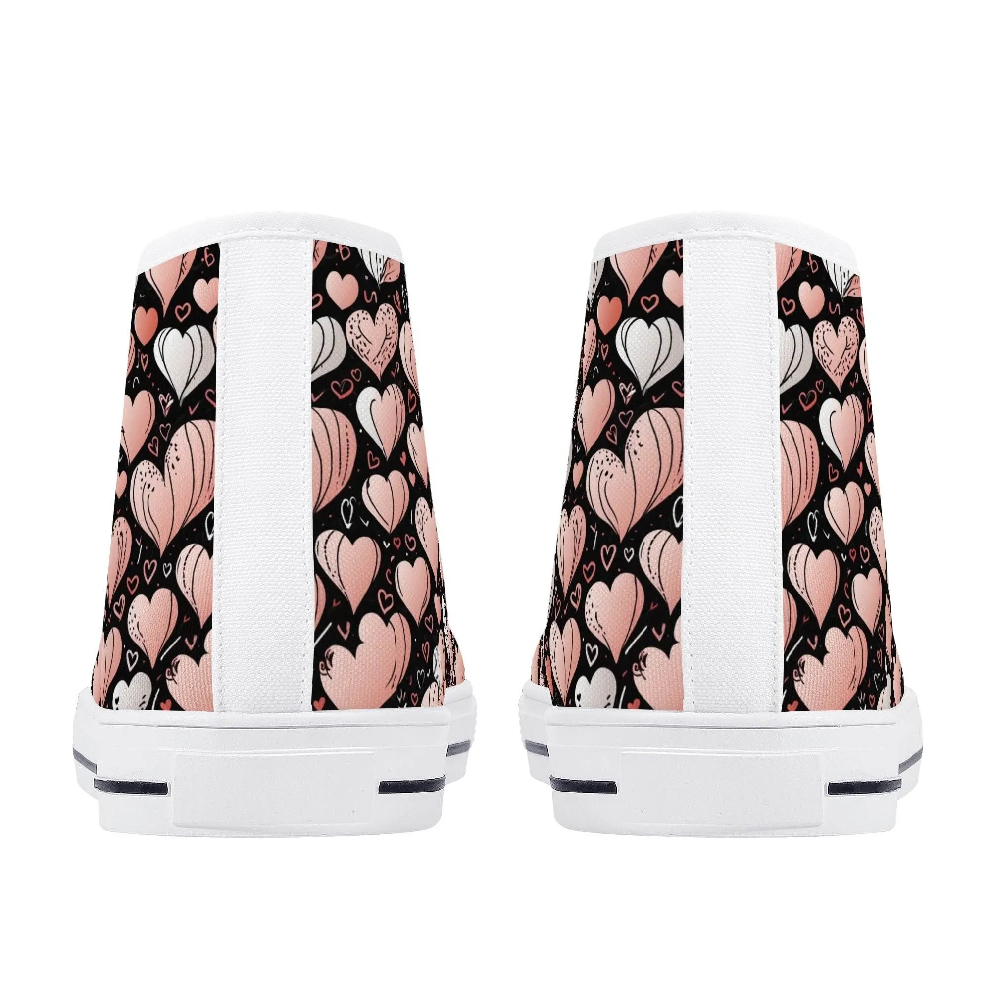 Pink Hearts Womens High Top Canvas Shoes