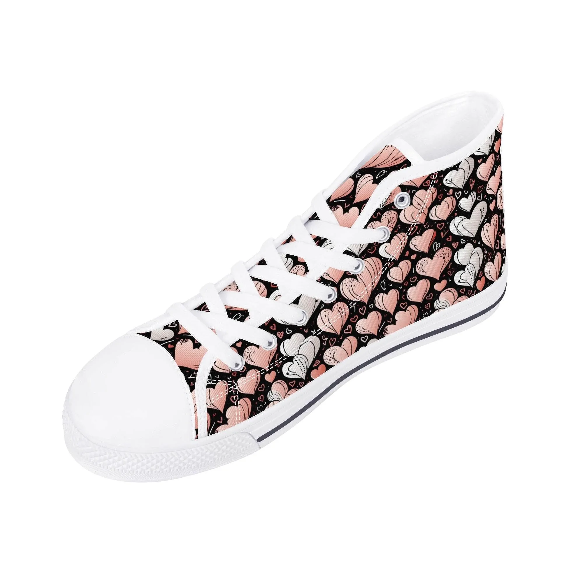 Pink Hearts Womens High Top Canvas Shoes