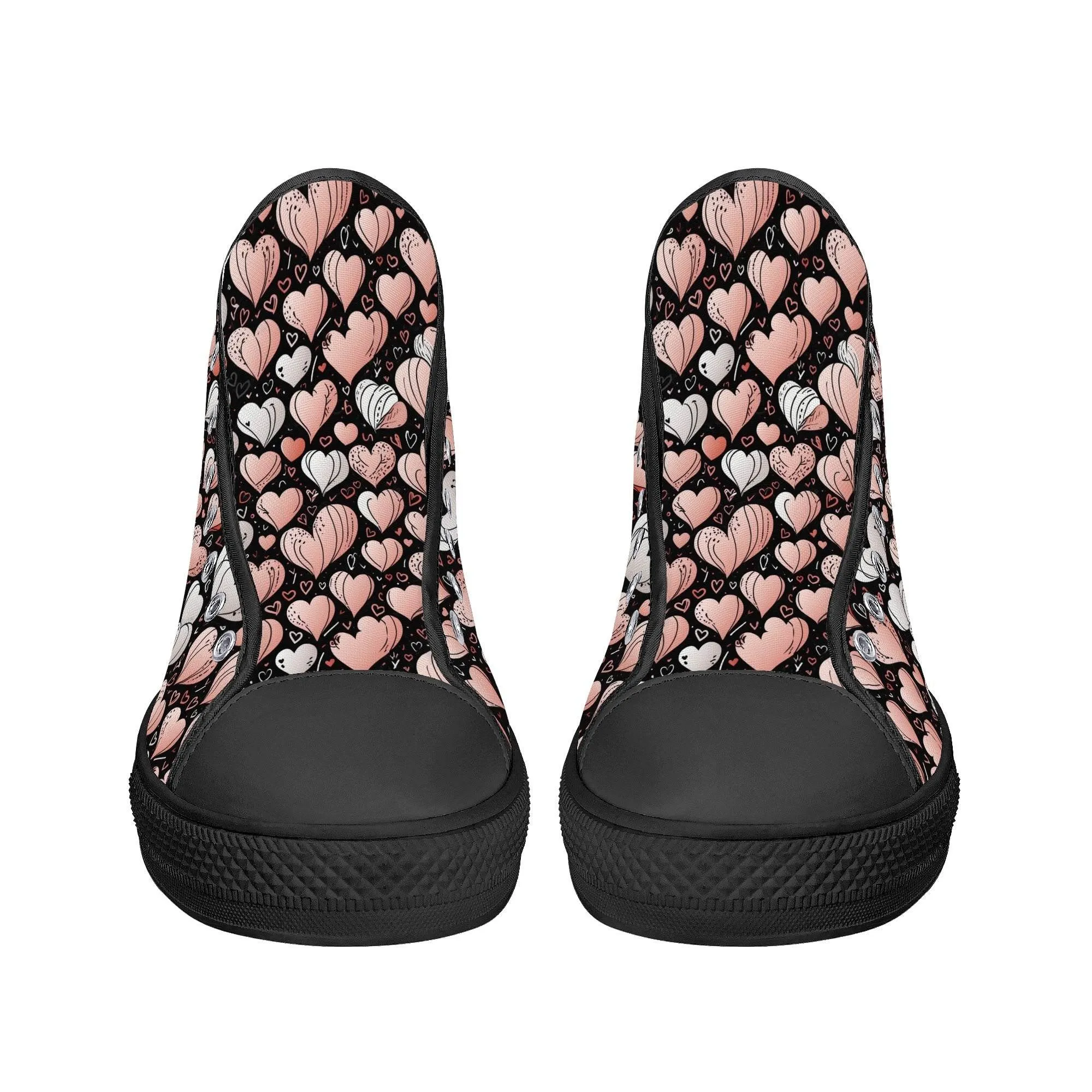 Pink Hearts Womens High Top Canvas Shoes