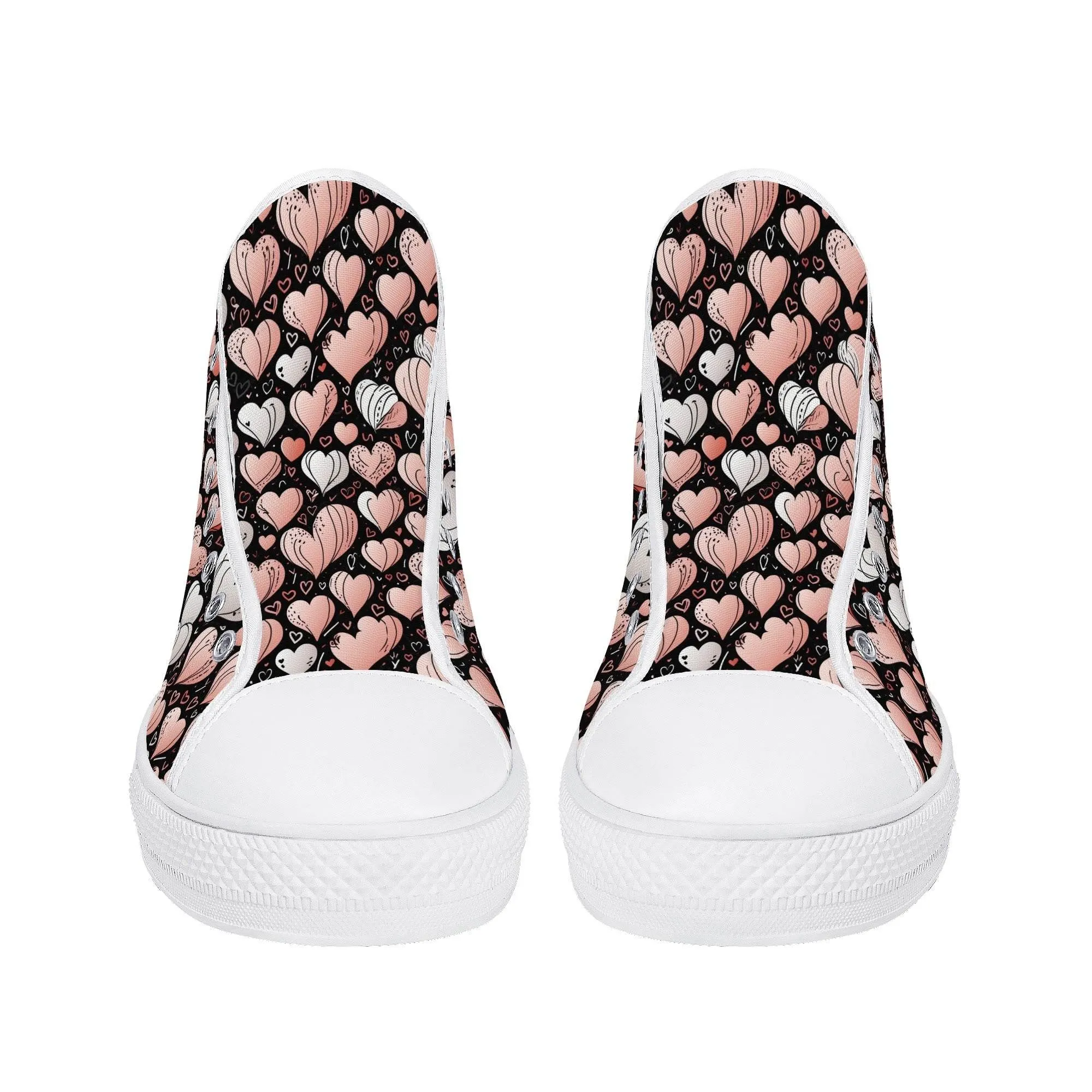 Pink Hearts Womens High Top Canvas Shoes