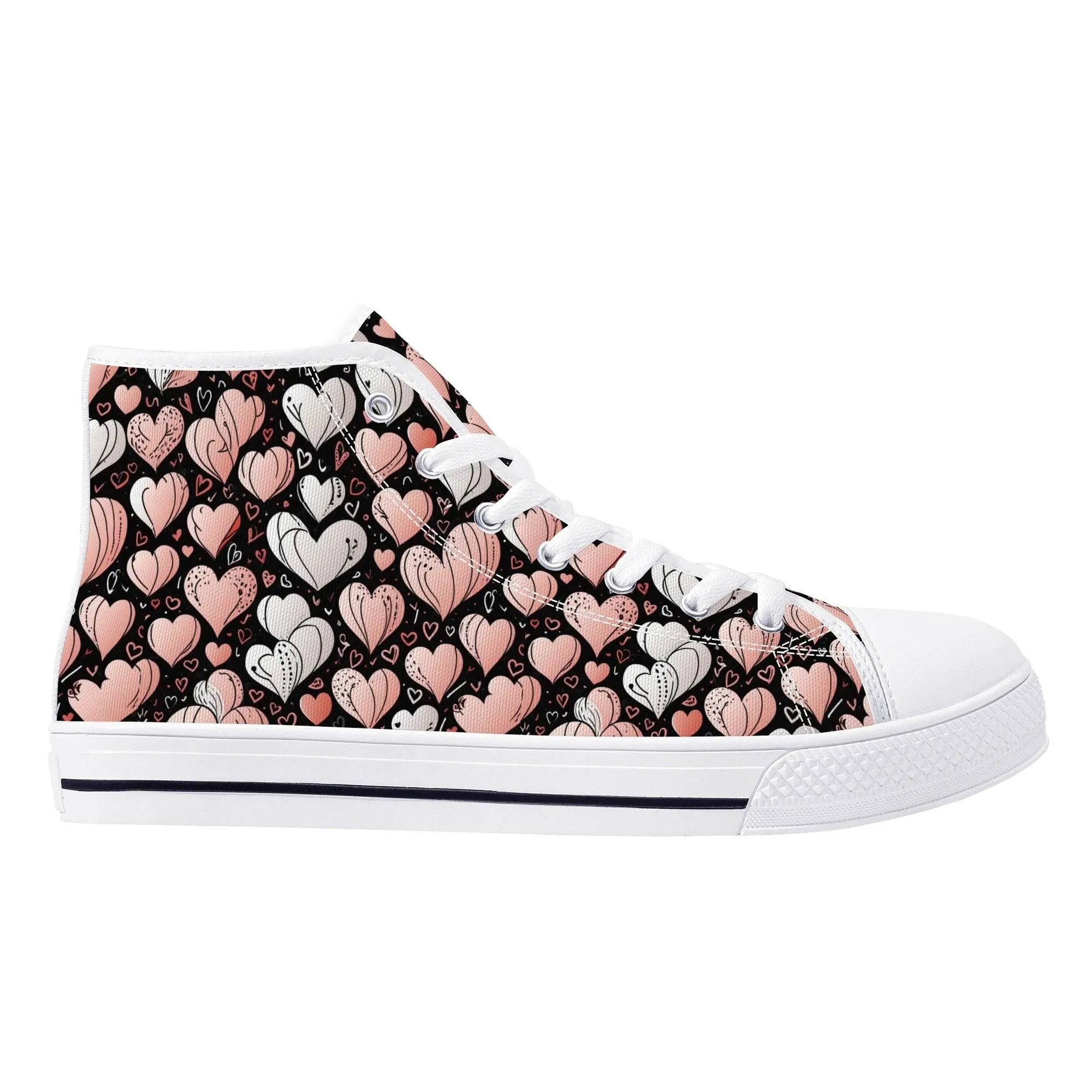 Pink Hearts Womens High Top Canvas Shoes