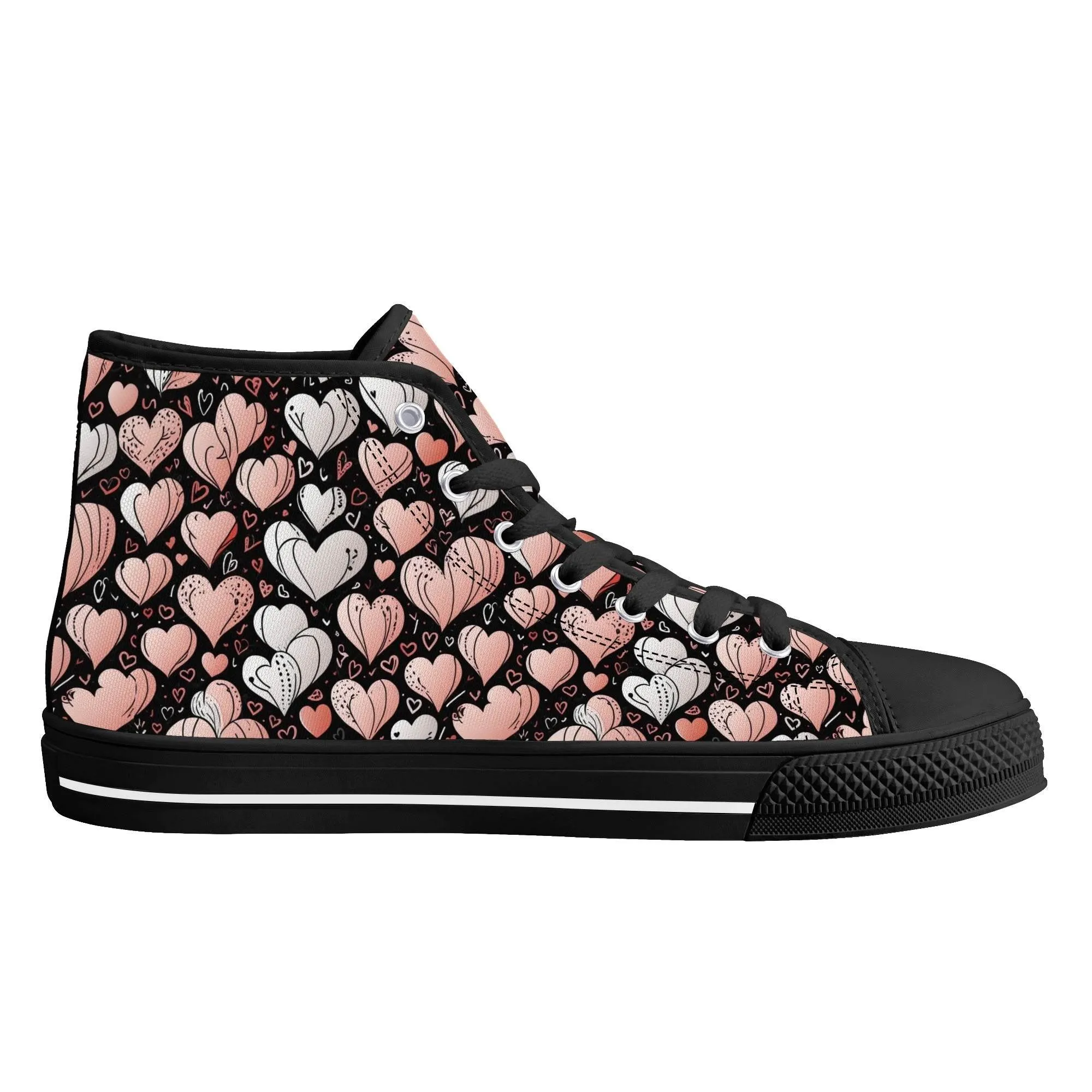 Pink Hearts Womens High Top Canvas Shoes