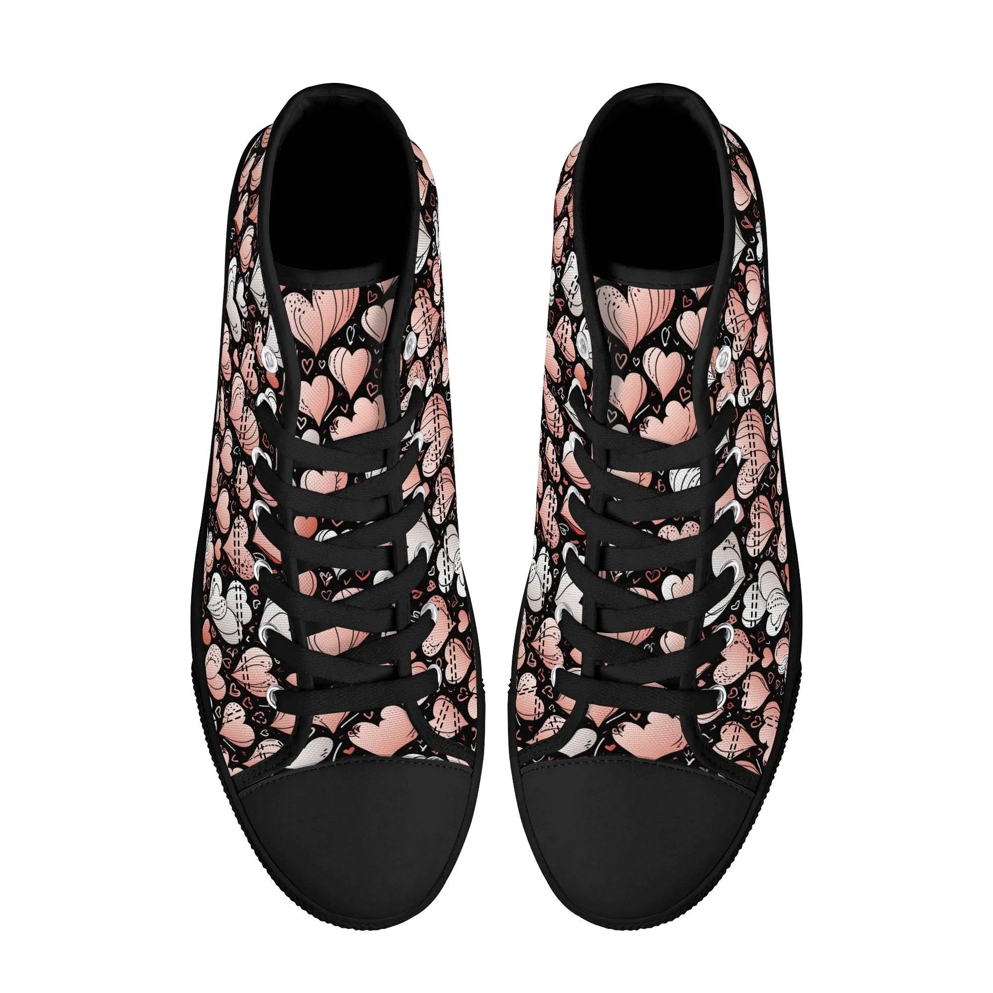 Pink Hearts Womens High Top Canvas Shoes