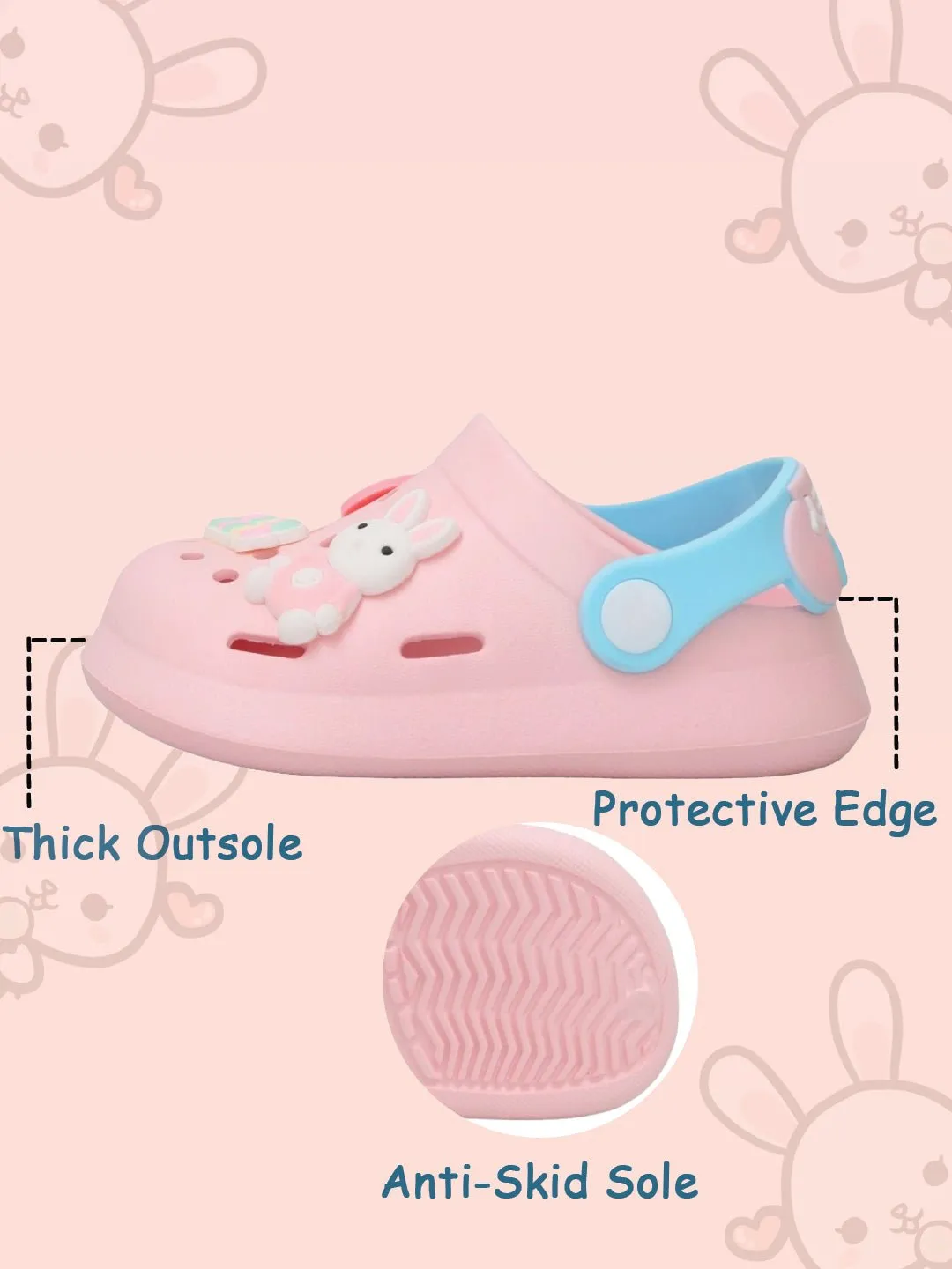 Playful Pink Bunny Motif Clogs for Girls
