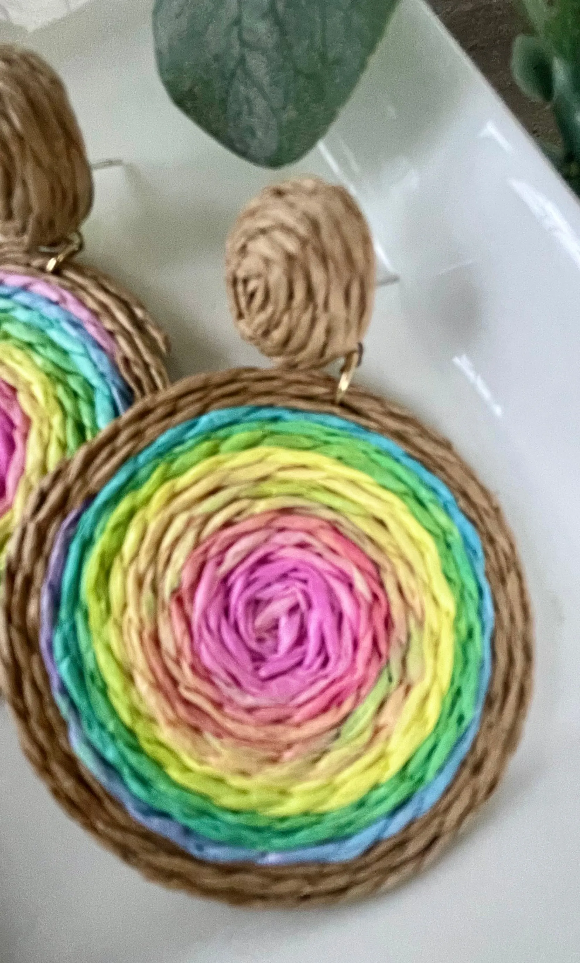 Round Raffia Woven Earrings