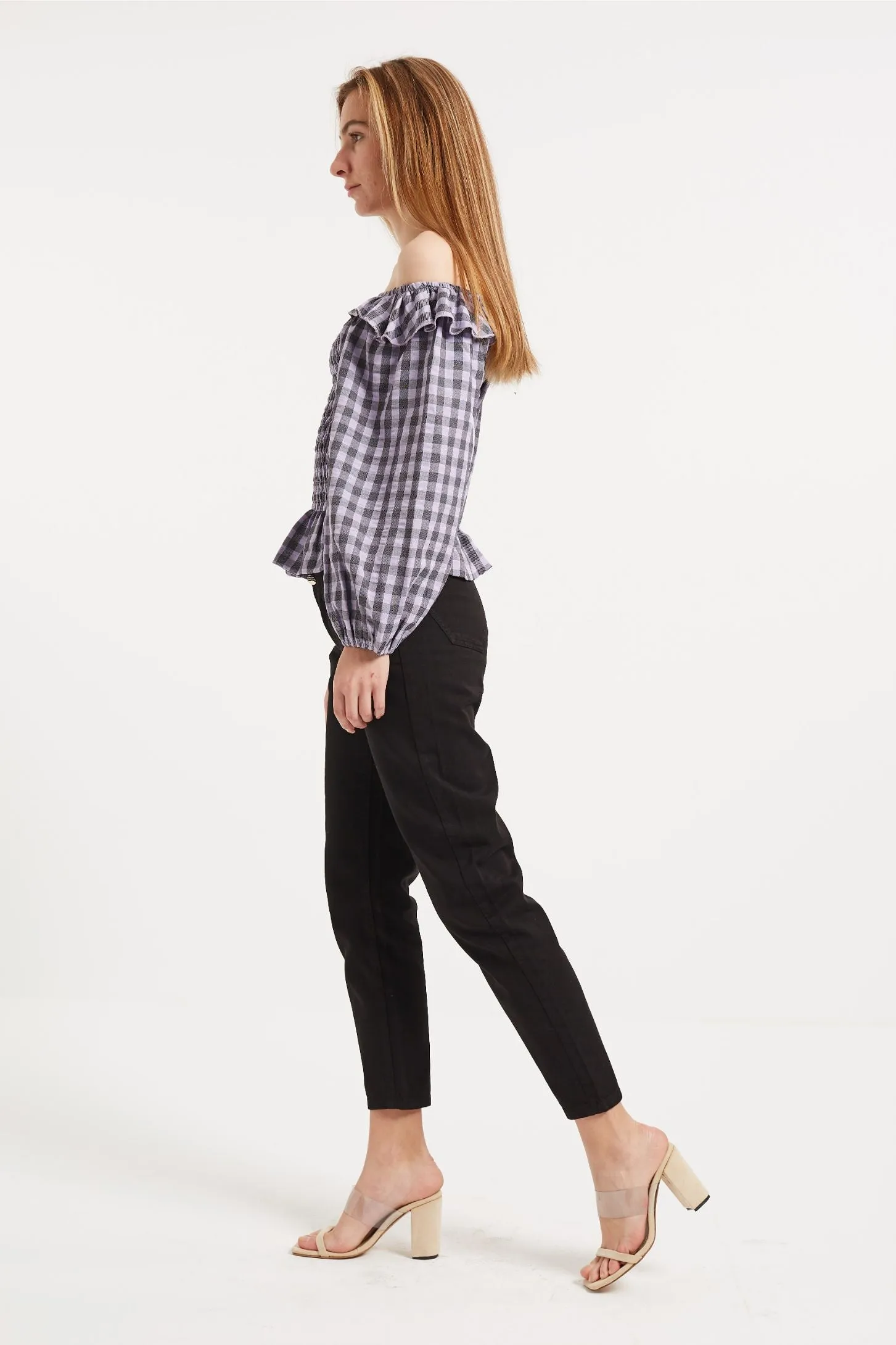 RUCHED CHEKERED TOP - LILAC