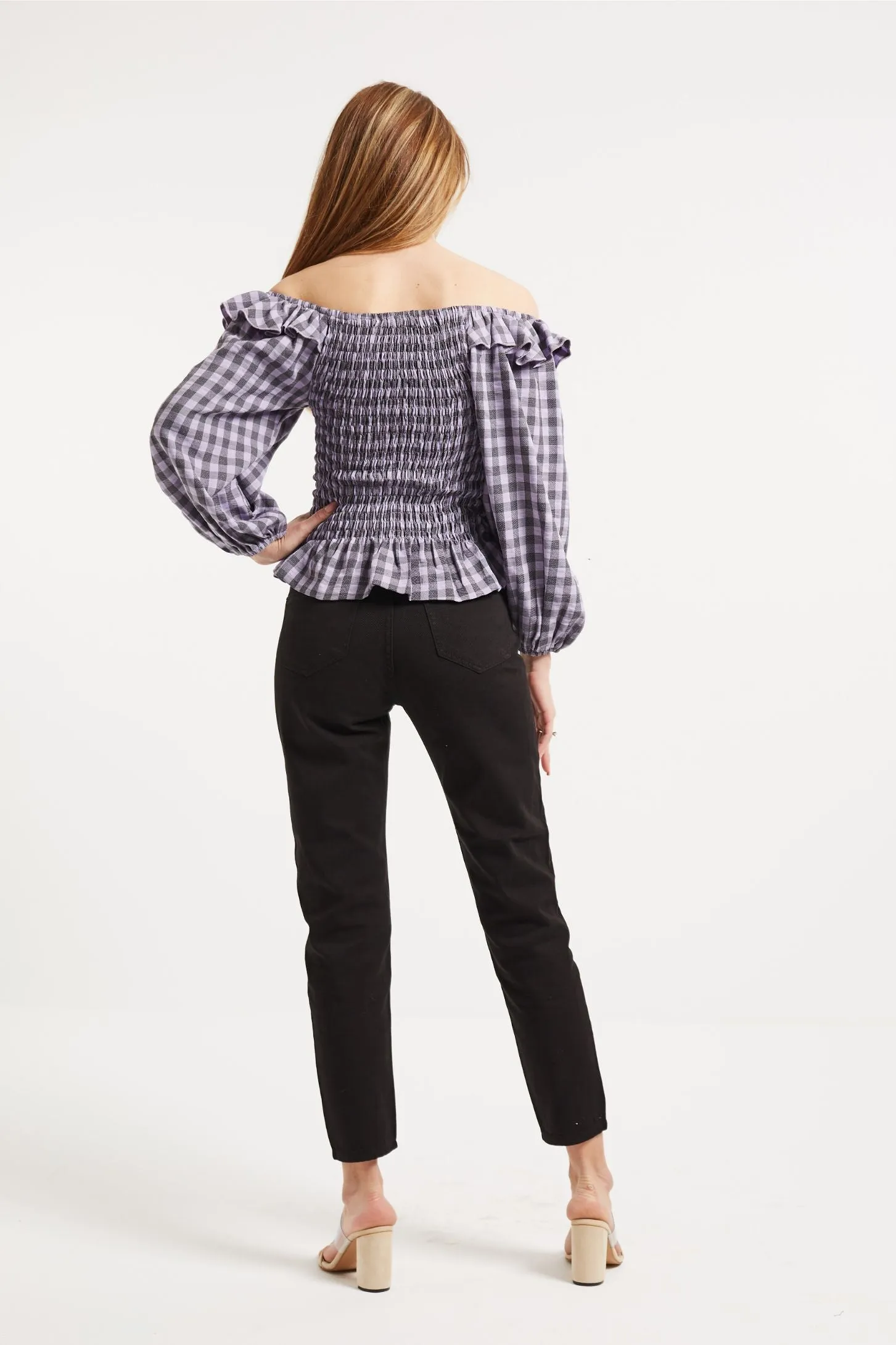 RUCHED CHEKERED TOP - LILAC