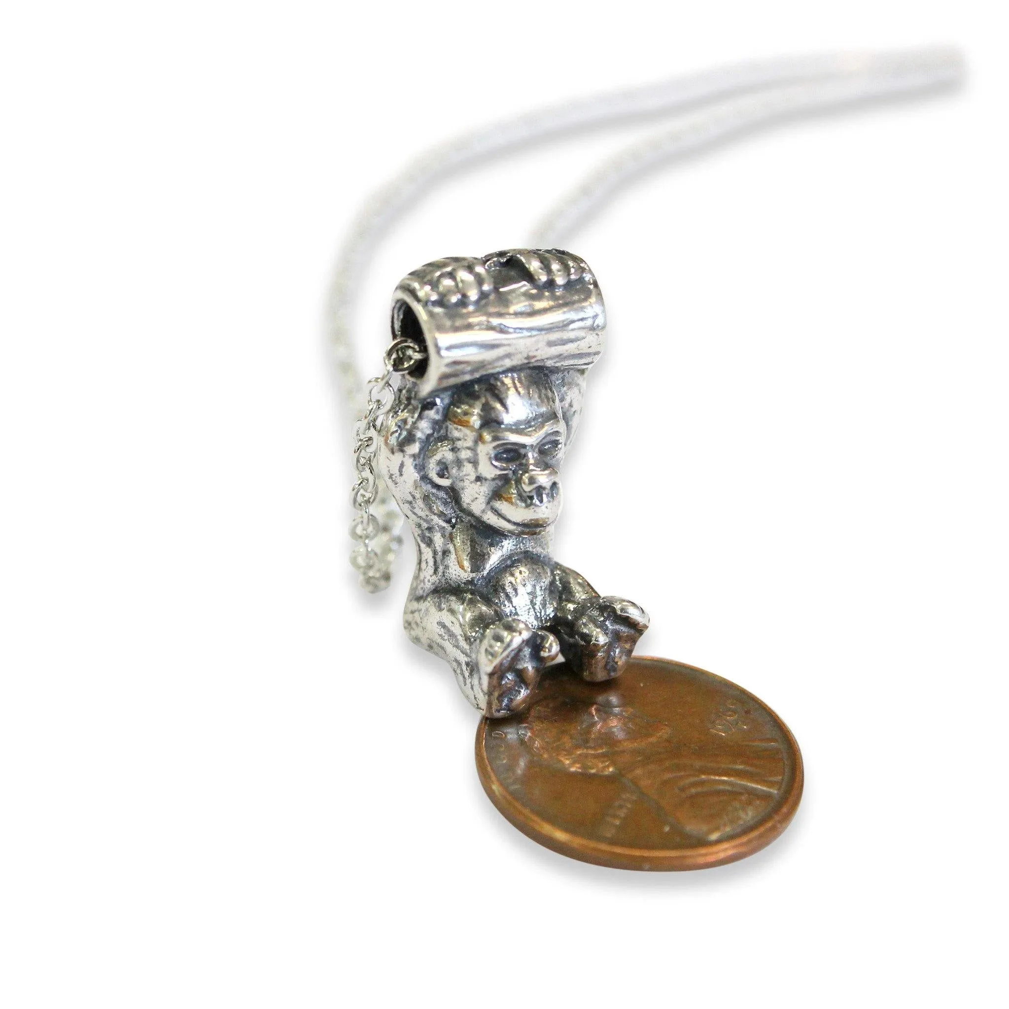 Silver Baby Gorilla Pendant Necklace