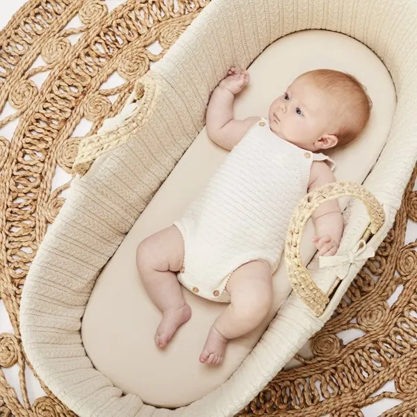 The Little Green Sheep, Organic Moses / Pram Jersey Fitted Sheet - Linen