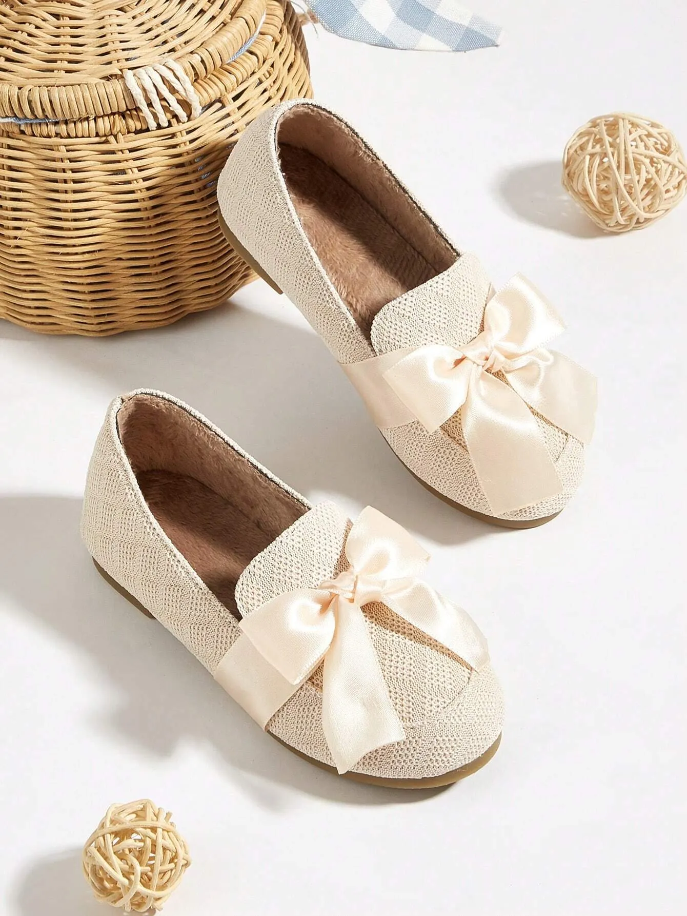 Toddler Girls Bow Decor Knit Detail Flats