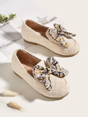 Toddler Girls Bow Decor Knit Detail Flats